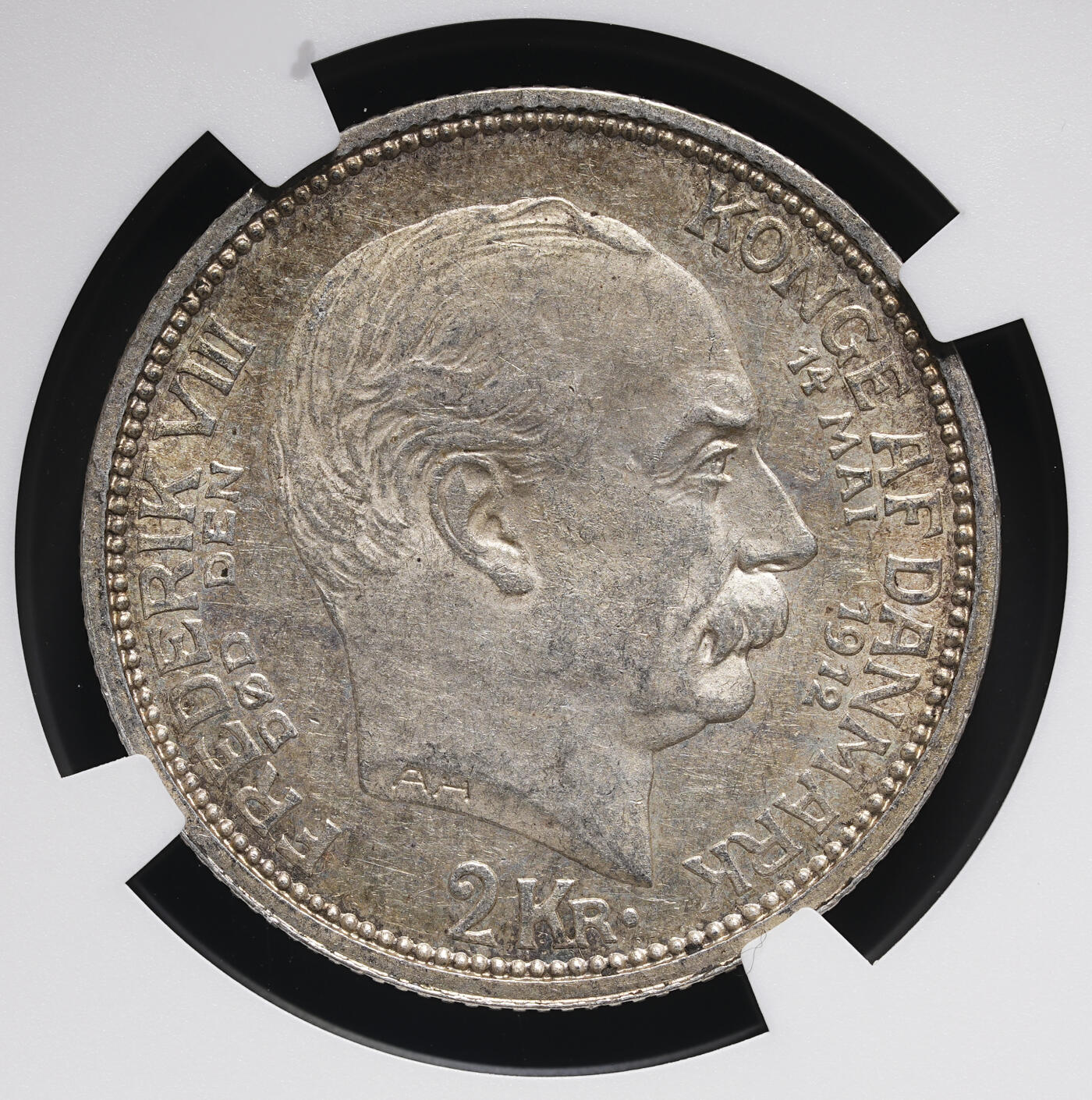 修遠堂世界钱币第三十七期 全场包邮 NGC MS63 1912年丹麦国王更迭纪念2克朗银币