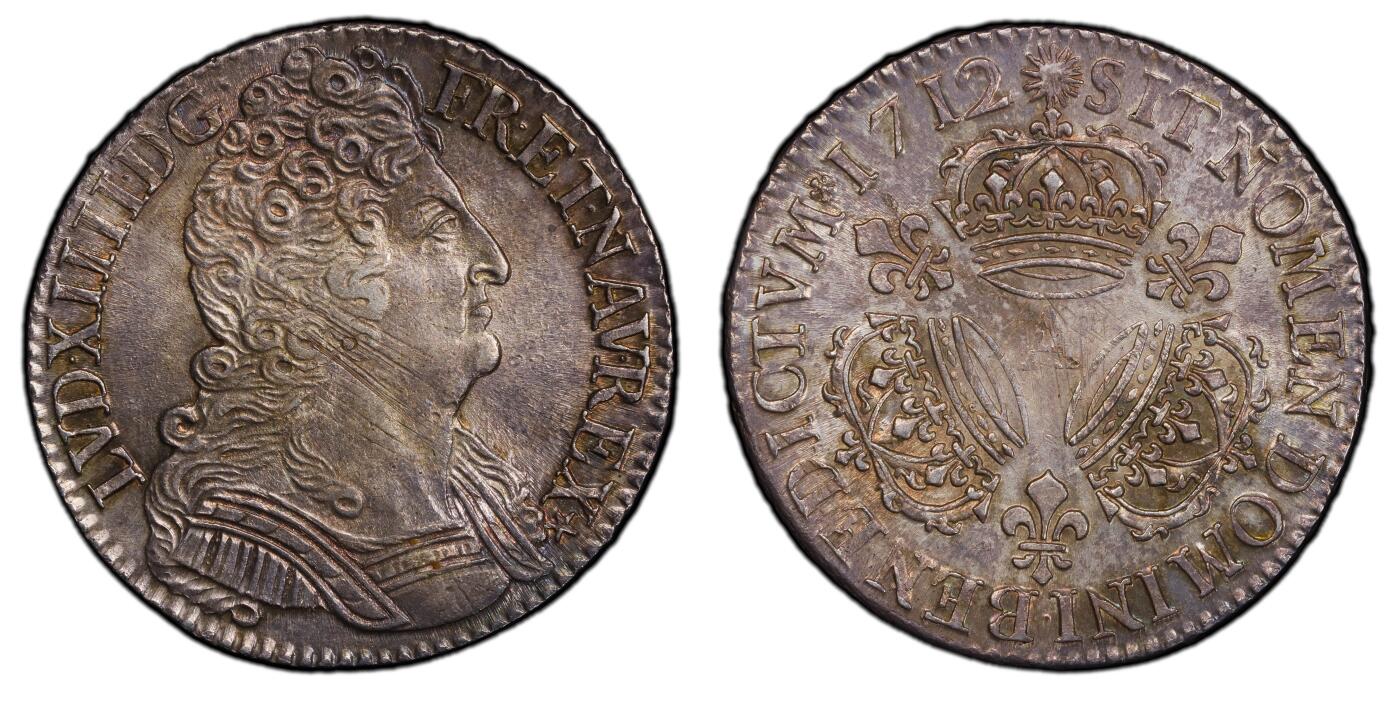 修遠堂世界钱币第三十七期 全场包邮 唯一亚军分 PCGS MS61 1712年法国1/2埃居银币 盒子有些磨花