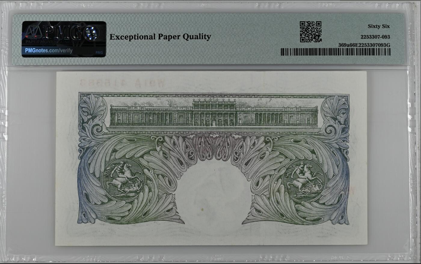《张总收藏》164期-周日外币超精品 英格兰1镑 PMG66E A序列 首签
