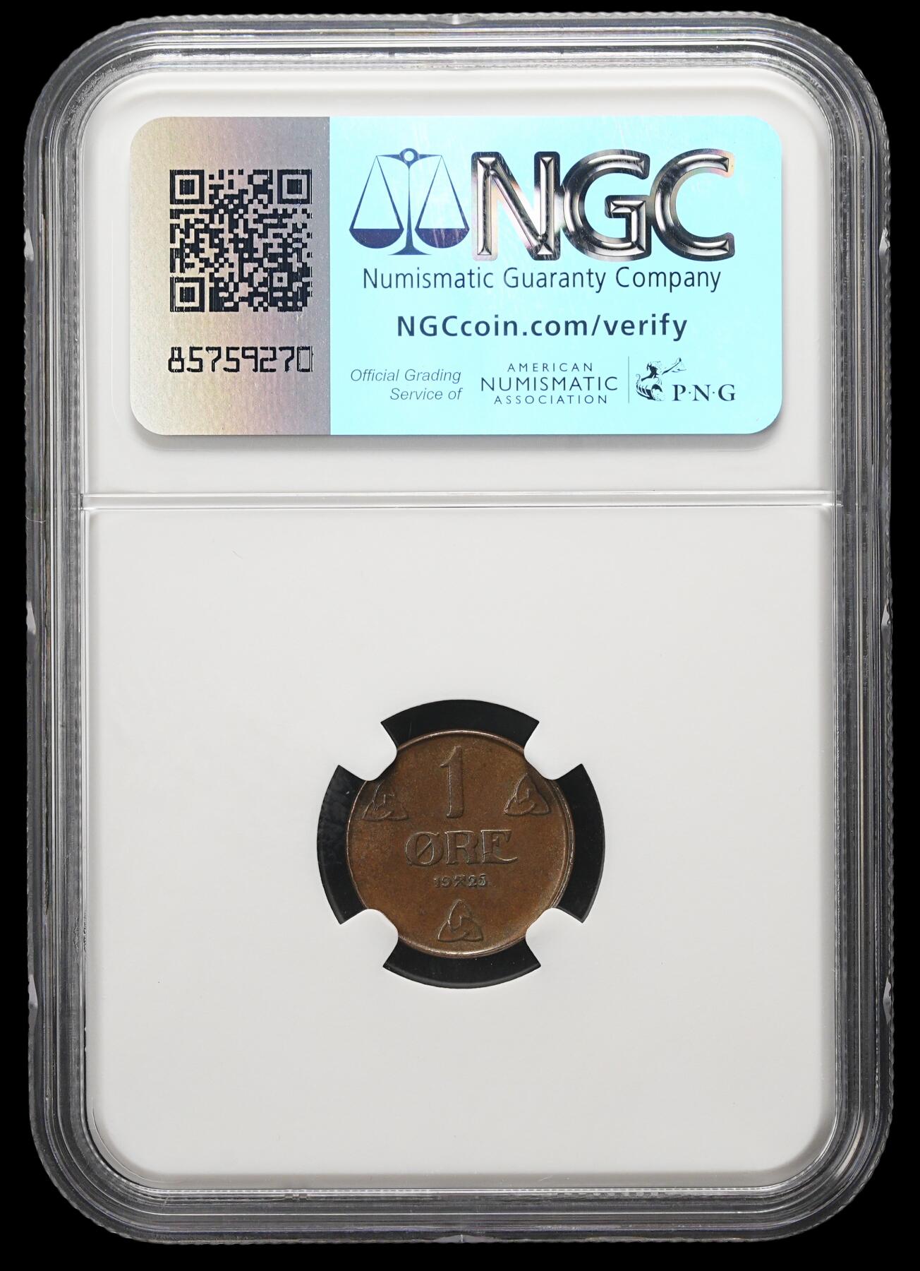 修遠堂世界钱币第三十七期 全场包邮 NGC MS63BN 1923年挪威1欧尔铜币 少见的早期年份