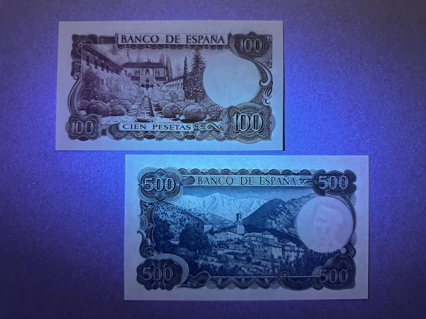 《张总收藏》164期-周日外币超精品 西班牙100、500比塞塔2张 UNC 1970年 全程无4