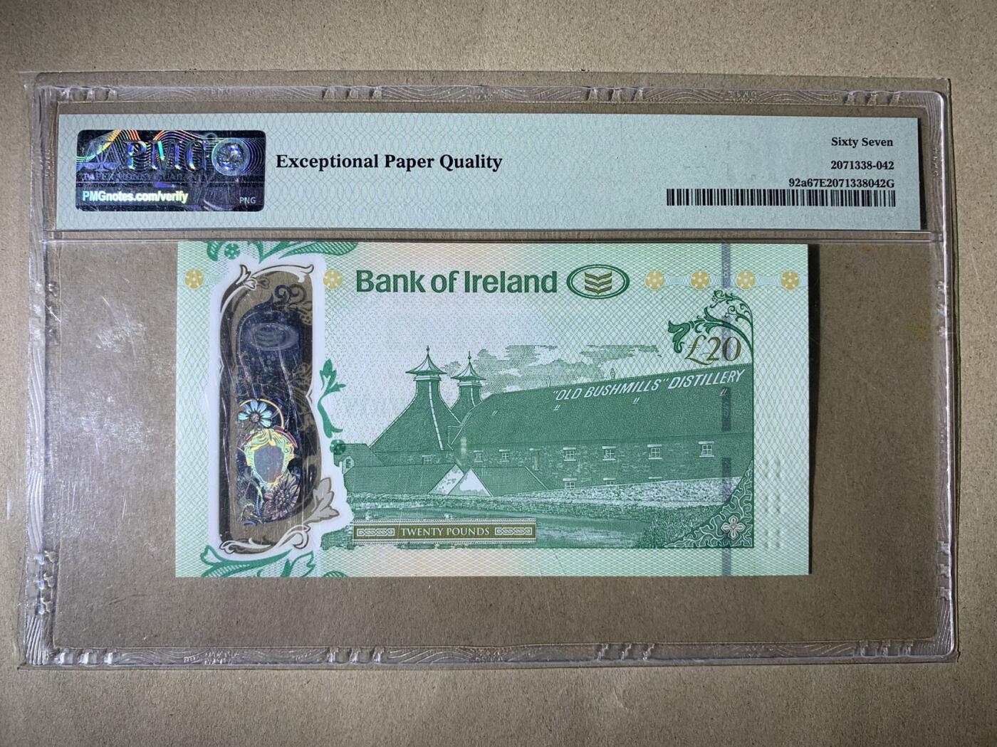 【礼羽收藏】🌏世界钱币拍卖第123期 【BW020088】2017年北爱尔兰爱尔兰银行20镑塑料钞 无3457尾88 发发朦胧号 PMG67 高分靓号