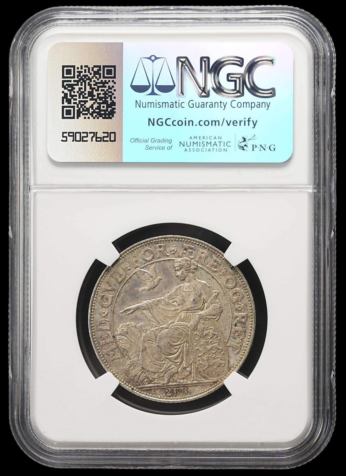 修遠堂世界钱币第三十七期 全场包邮 NGC MS63 1903年丹麦国王登基40周年纪念2克朗银币