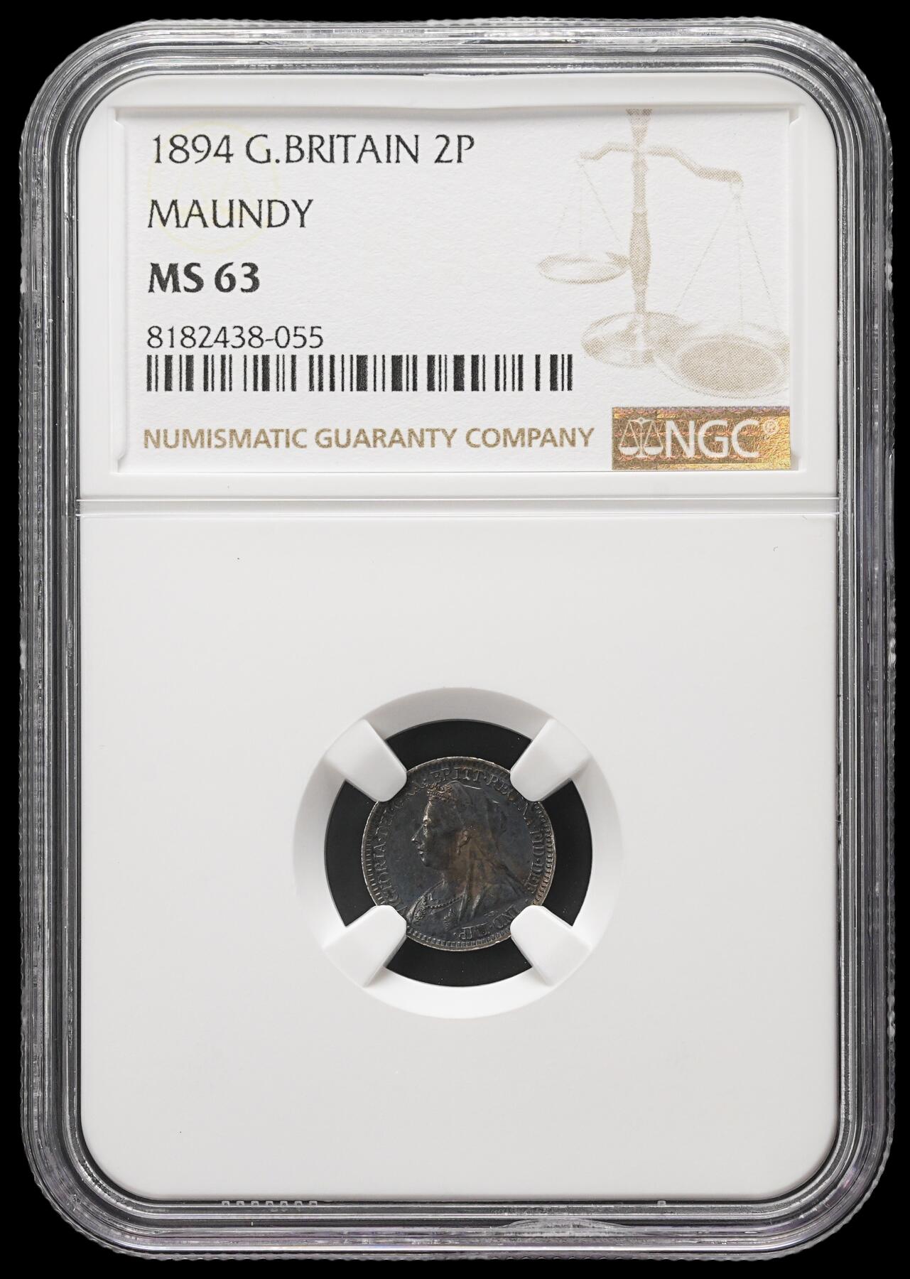 修遠堂世界钱币第三十七期 全场包邮 重包浆 NGC MS63 1894年英国2便士濯足银币
