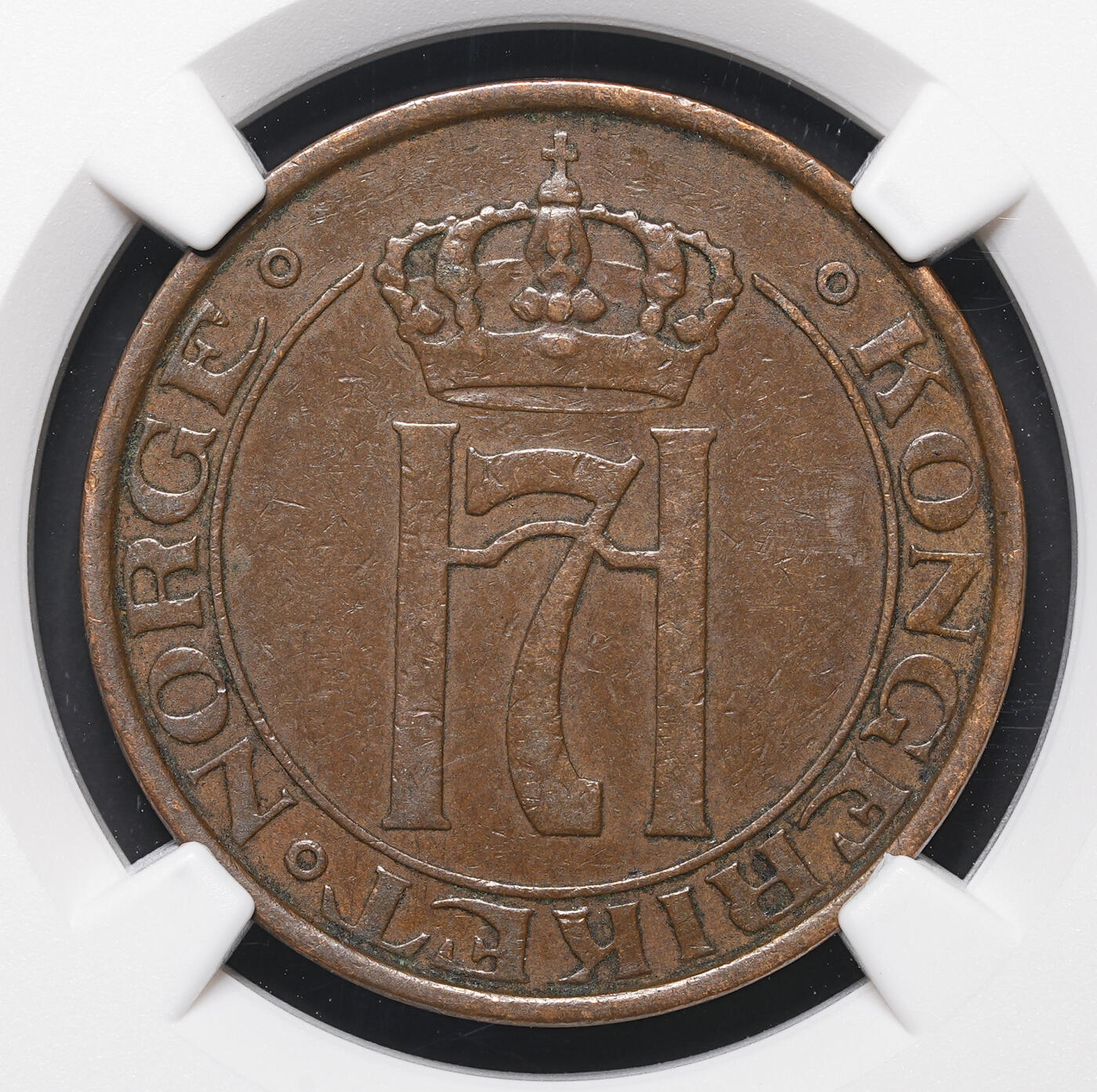 修遠堂世界钱币第三十七期 全场包邮 NGC AU55BN 1933年挪威5欧尔铜币 少见年份 仅铸造30万枚