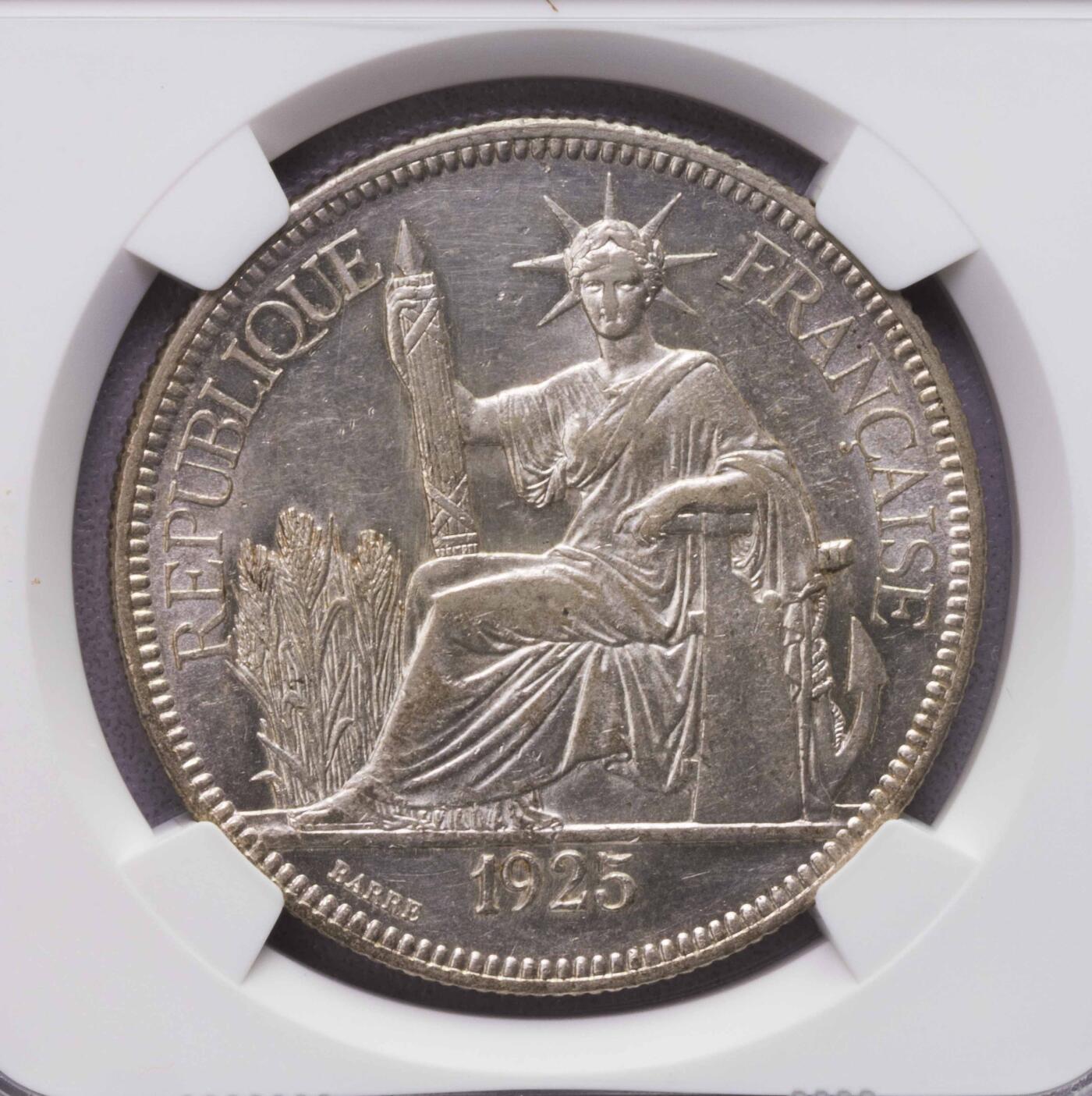 NGC-MS61 1925A印支坐洋大银币原光
