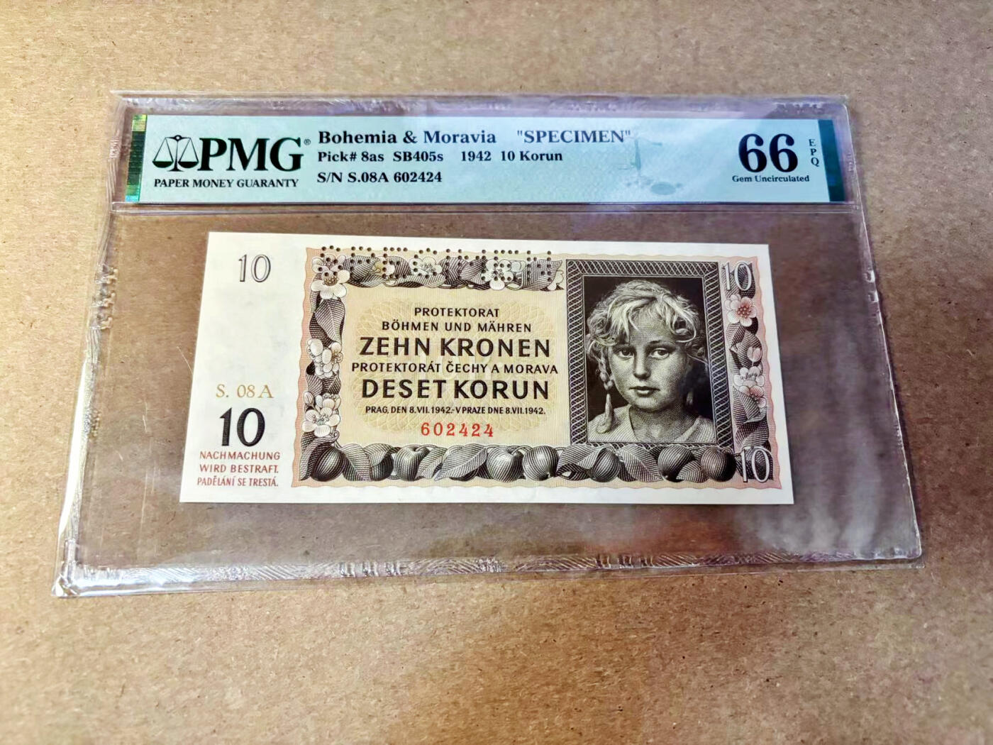 【Blue Auction】✨世界纸币精拍第532期【精】 【样钞】波西米亚 1942年10克朗 PMG66EPQ 小女孩