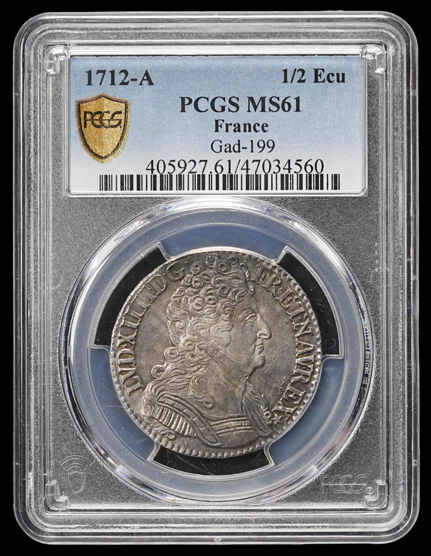 修遠堂世界钱币第三十七期 全场包邮 唯一亚军分 PCGS MS61 1712年法国1/2埃居银币 盒子有些磨花