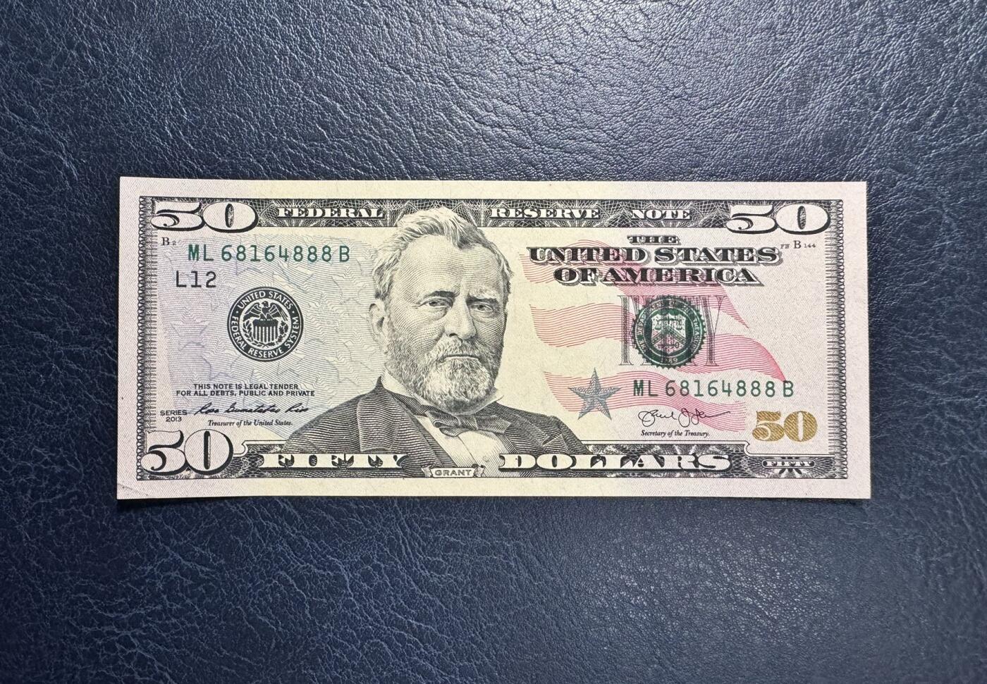 收藏联盟Quantum Auction 第371期拍卖  美国联邦2013年50元豹子号 品相UNC