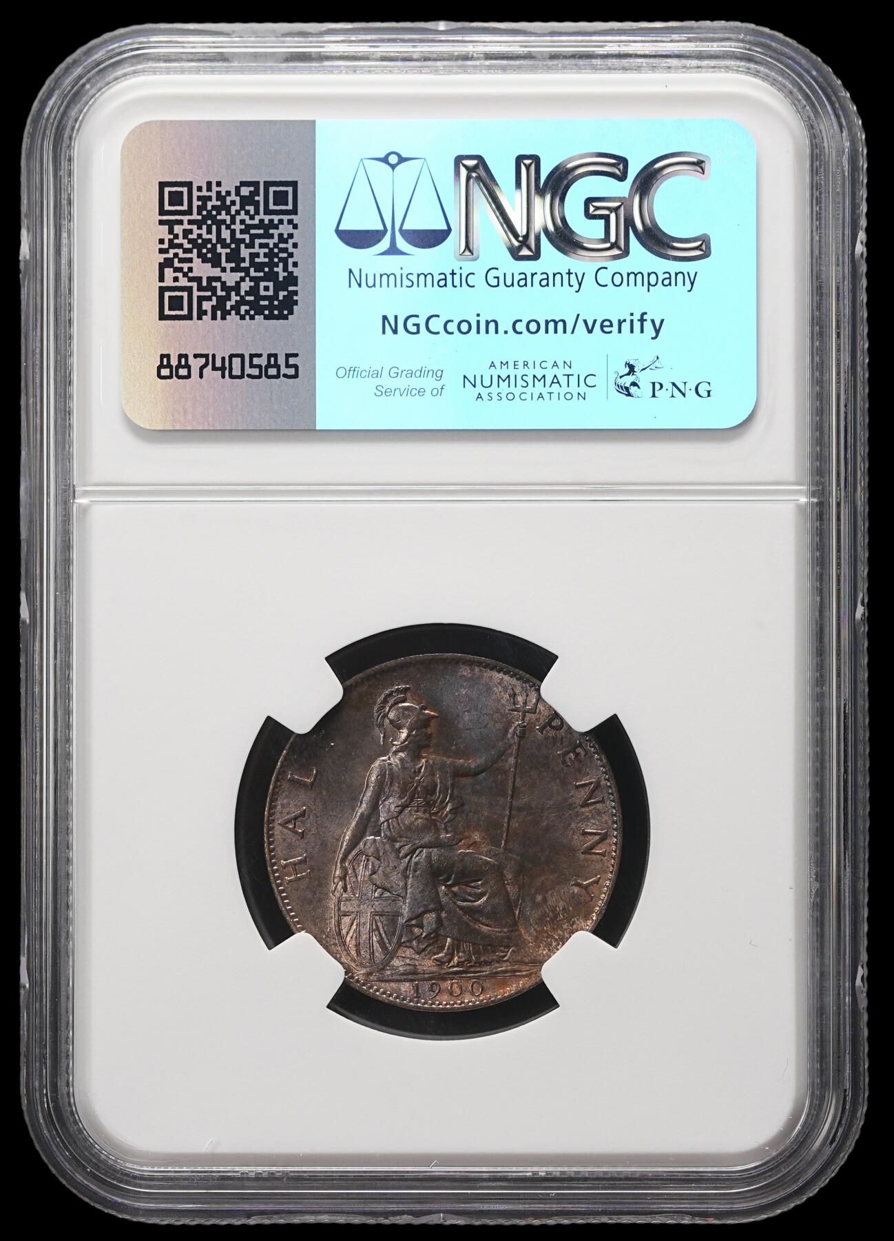 修遠堂世界钱币第三十七期 全场包邮 NGC MS64RB 1900年英国1/2便士铜币