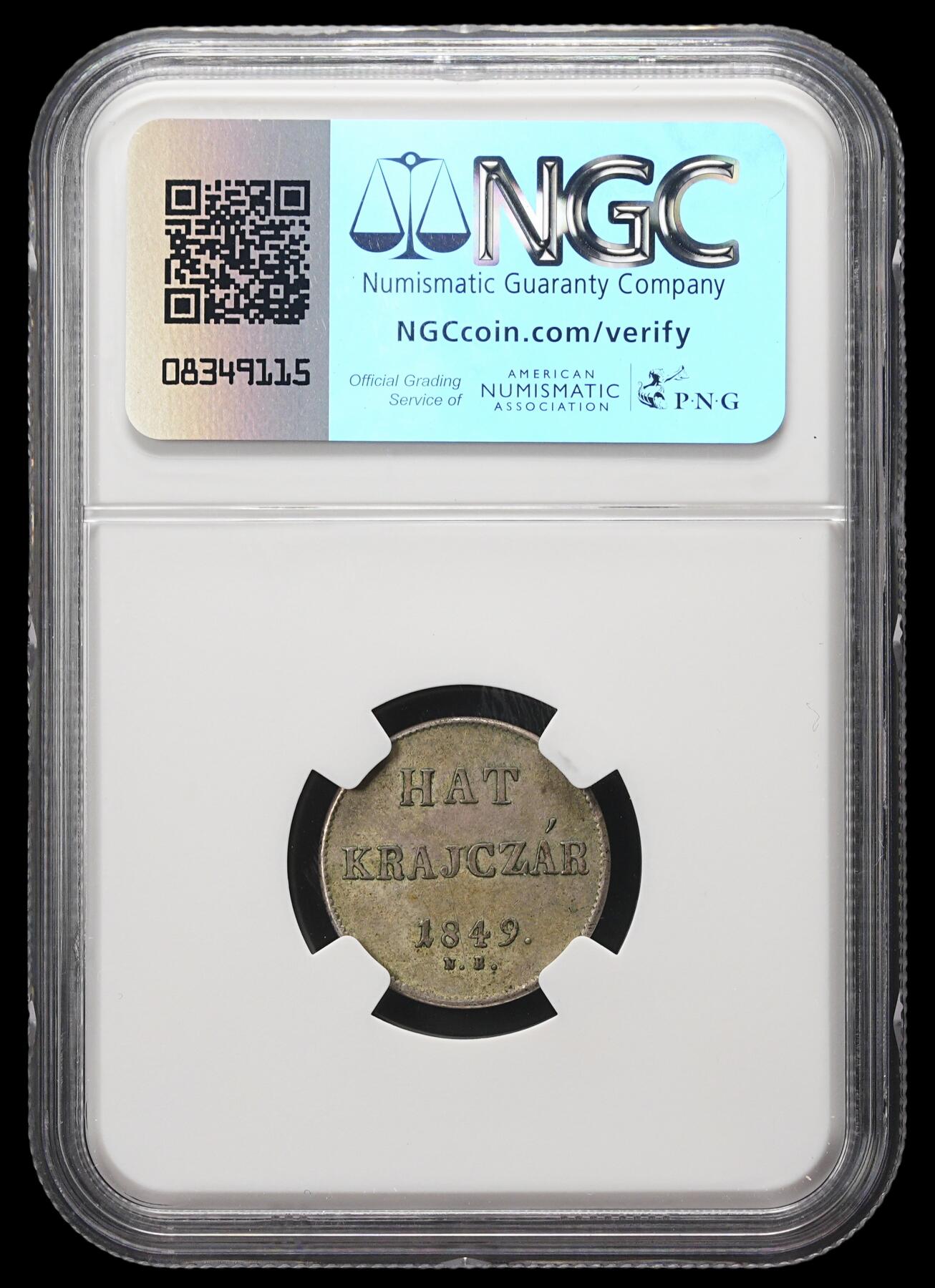 修遠堂世界钱币第三十七期 全场包邮 NGC AU55 1849年匈牙利独立战争6克鲁泽银币