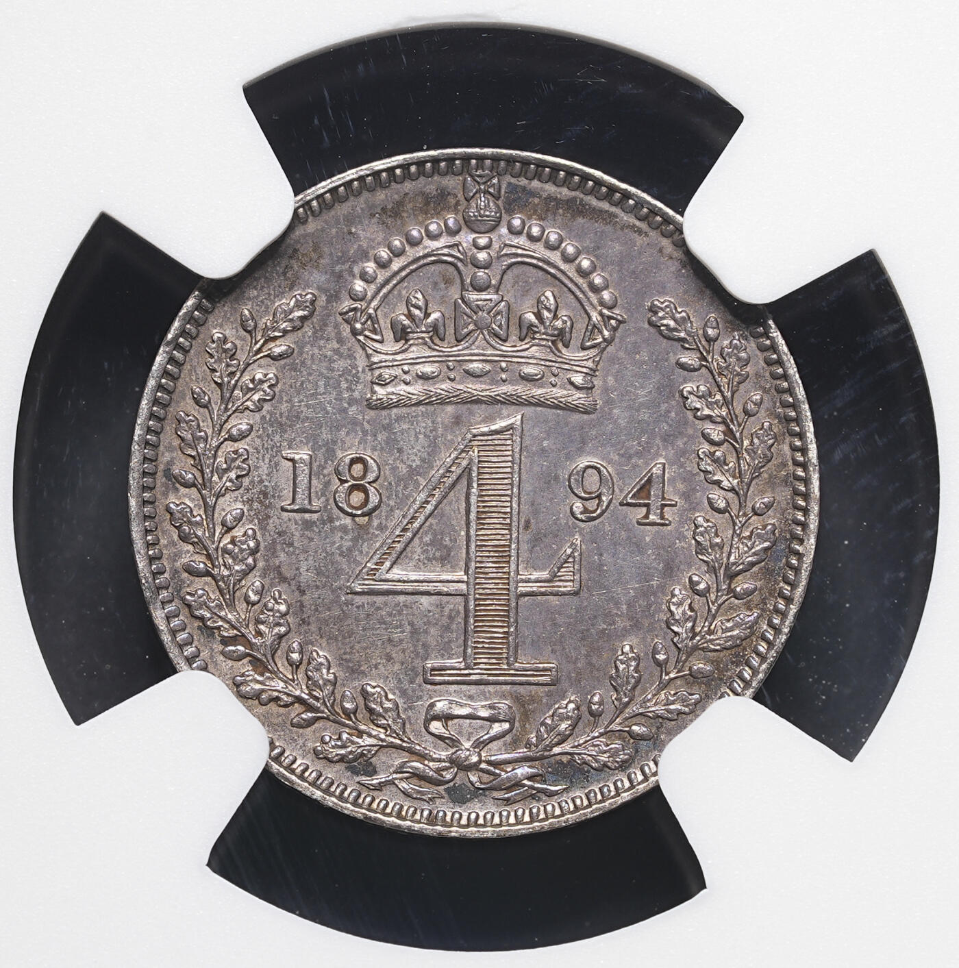 修遠堂世界钱币第三十七期 全场包邮 重包浆 NGC MS62 1894年英国4便士濯足银币