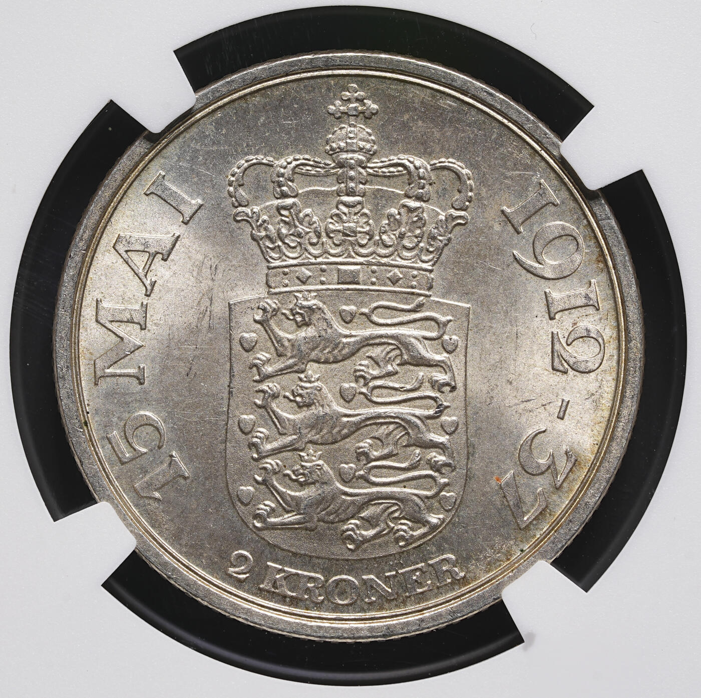 修遠堂世界钱币第三十七期 全场包邮 NGC MS64 1937年丹麦国王登基25周年纪念2克朗银币