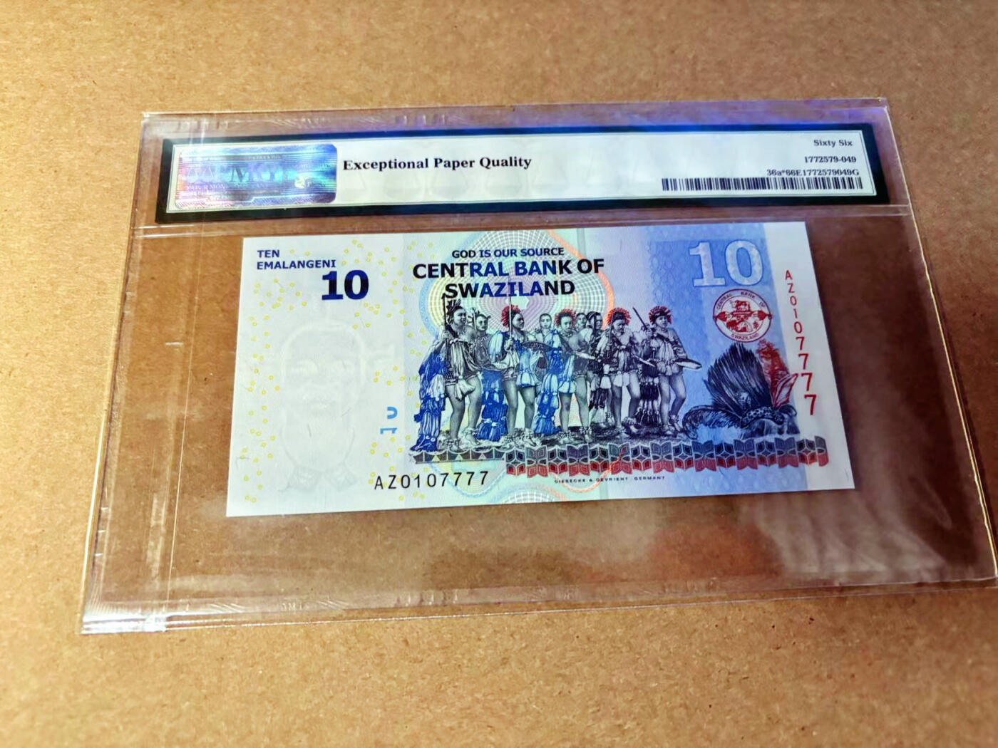 【Blue Auction】✨世界纸币精拍第532期【精】 【7777狮子号 补号】斯威士兰 2010年10E PMG66EPQ 