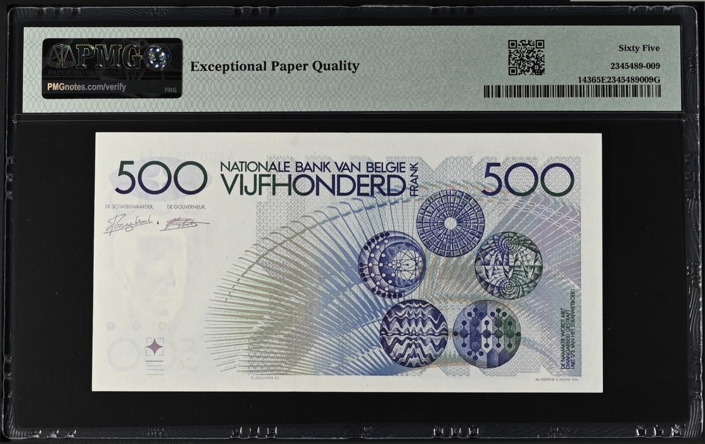《张总收藏》164期-周日外币超精品 比利时500法郎 PMG65E 1982-1998年