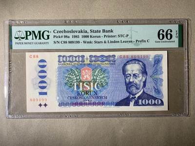 【礼羽收藏】🌏世界钱币拍卖第124期 - 【C88 809199】1985年捷克斯洛伐克1000克郎纸币 无3457倒置号双尾99 🇨🇿Czechoslovakia, State Bank, 1000 Korun 1985 - Printer: STC-P
