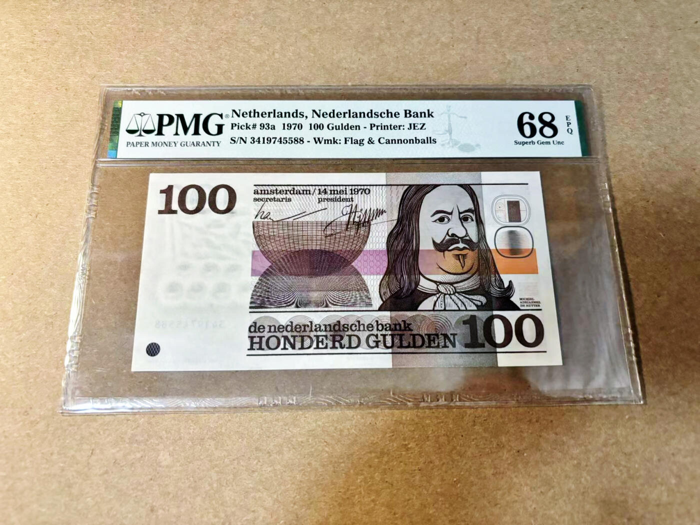【Blue Auction】✨世界纸币精拍第532期【精】 【88尾 仅2张更高分】荷兰 1970年100盾 PMG68EPQ 超高分 