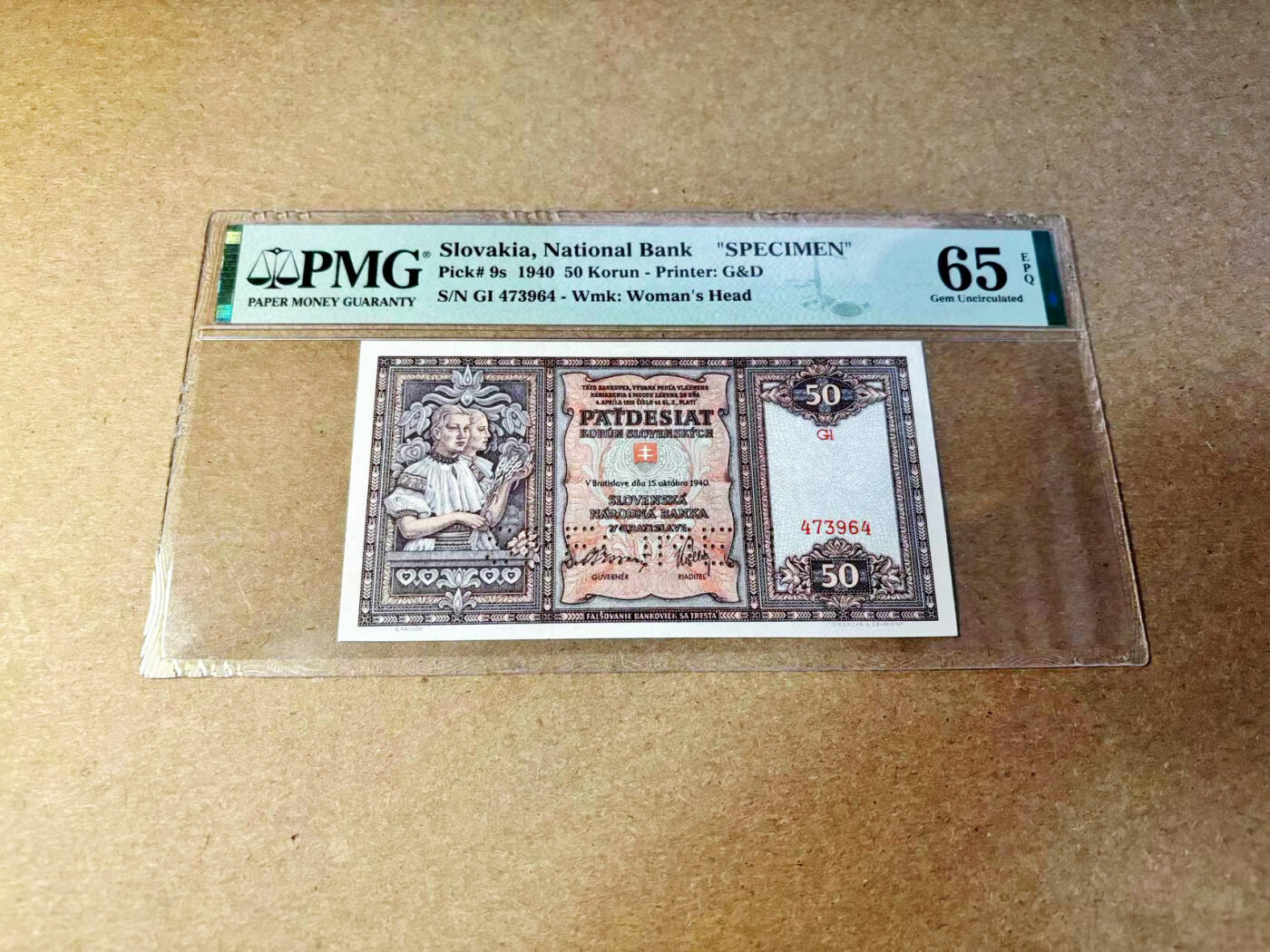 【Blue Auction】✨世界纸币精拍第532期【精】 【样钞】斯洛伐克 1940年50克朗 PMG65EPQ 