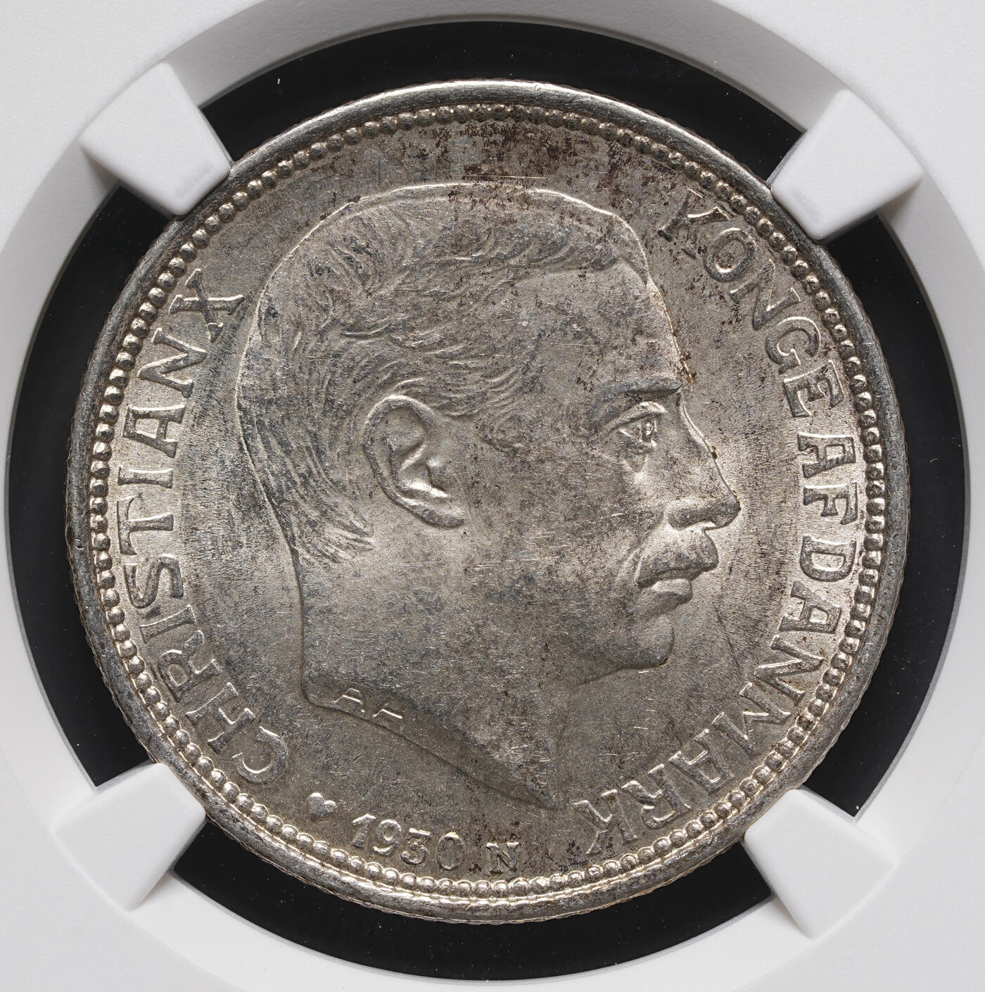修遠堂世界钱币第三十七期 全场包邮 NGC MS64 1930年丹麦国王60大寿纪念2克朗银币