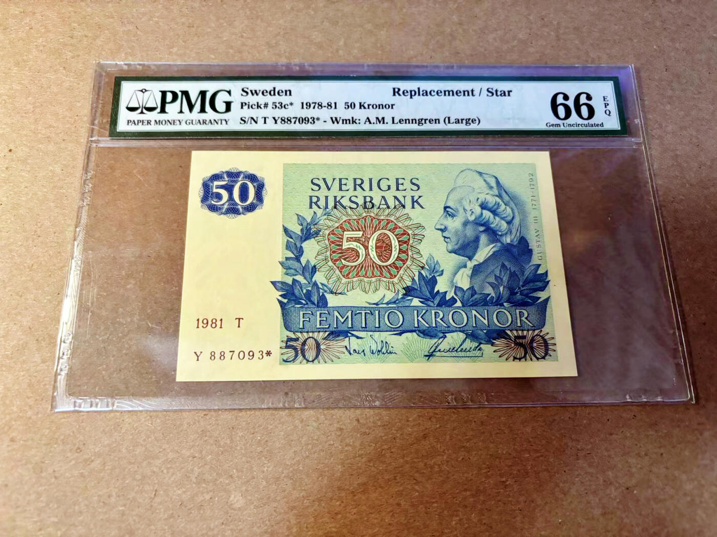 【Blue Auction】✨世界纸币精拍第532期【精】 【补号】瑞典 1981年50克朗 PMG66EPQ 