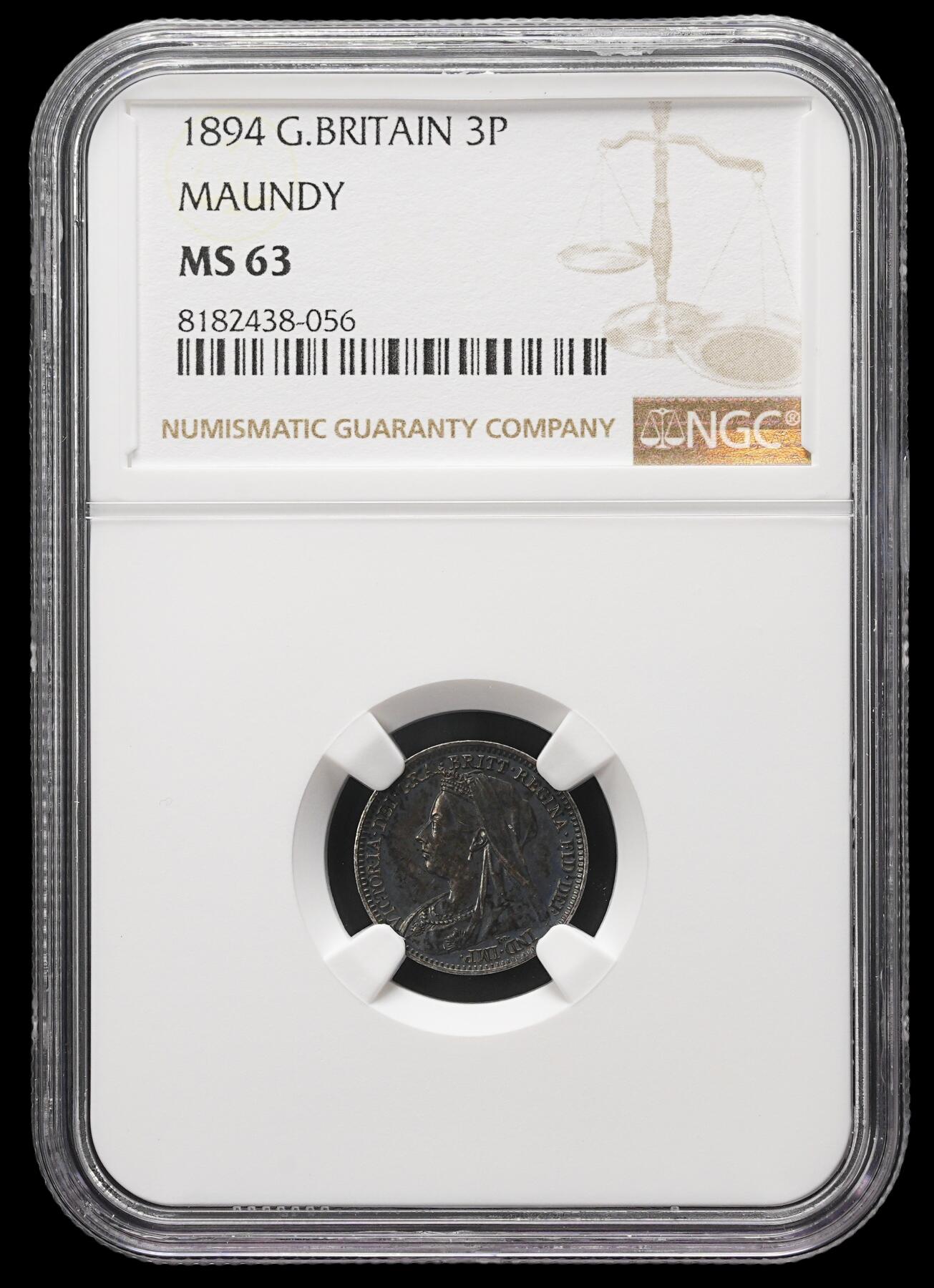 修遠堂世界钱币第三十七期 全场包邮 重包浆 NGC MS63 1894年英国3便士濯足银币