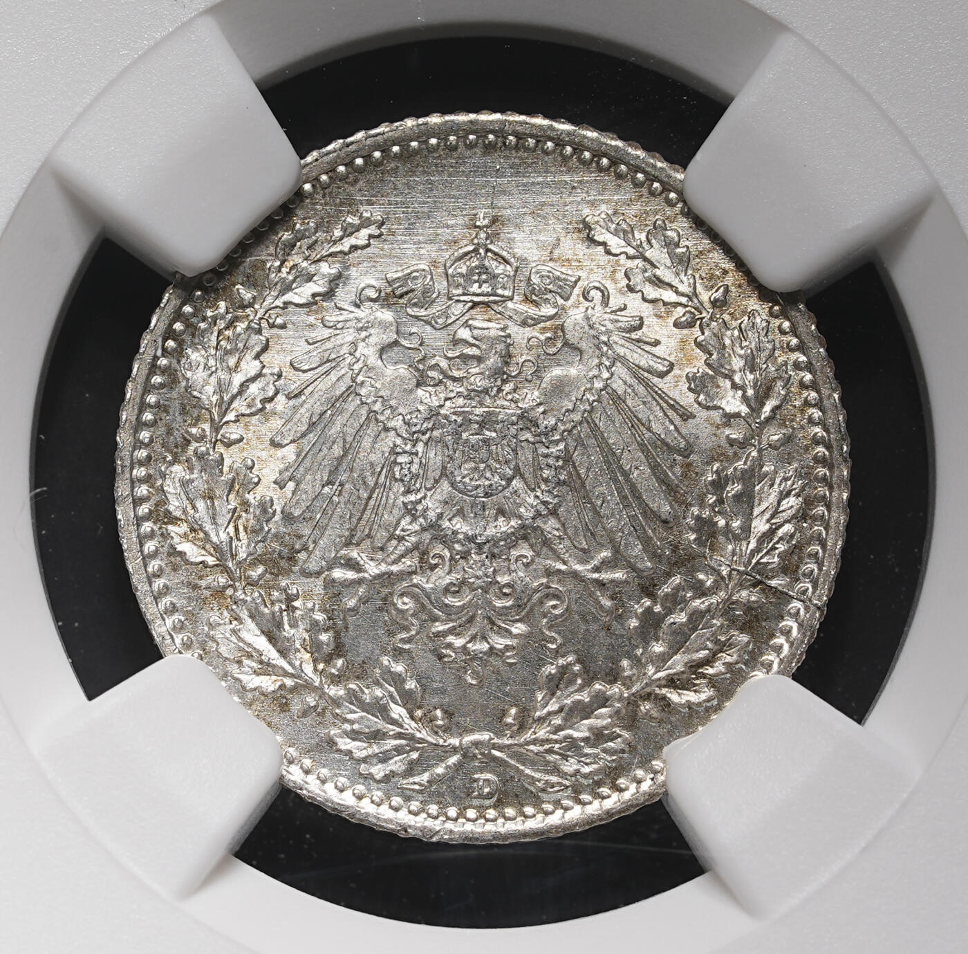 修遠堂世界钱币第三十七期 全场包邮 NGC MS67 1918年德国1/2马克银币 D厂铭