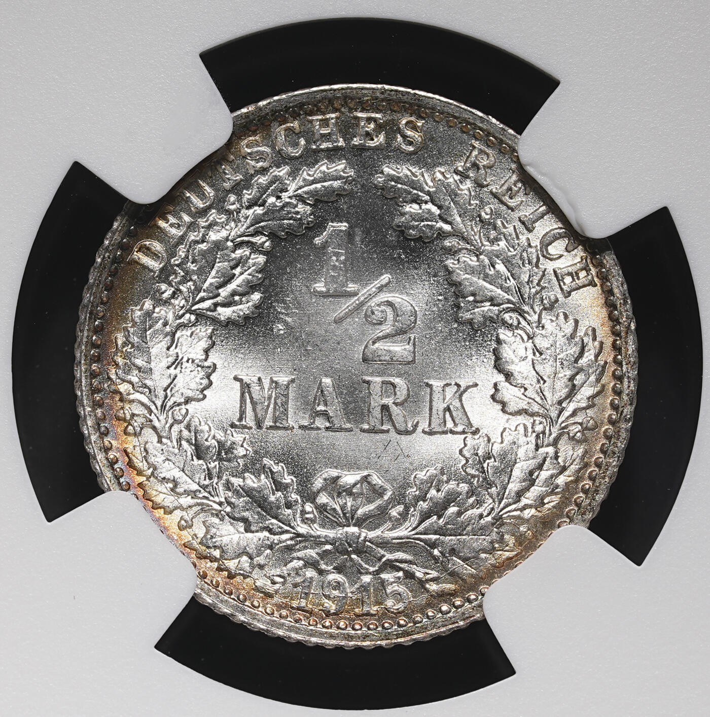 修遠堂世界钱币第三十七期 全场包邮 NGC MS67 1915年德国1/2马克银币 F厂铭