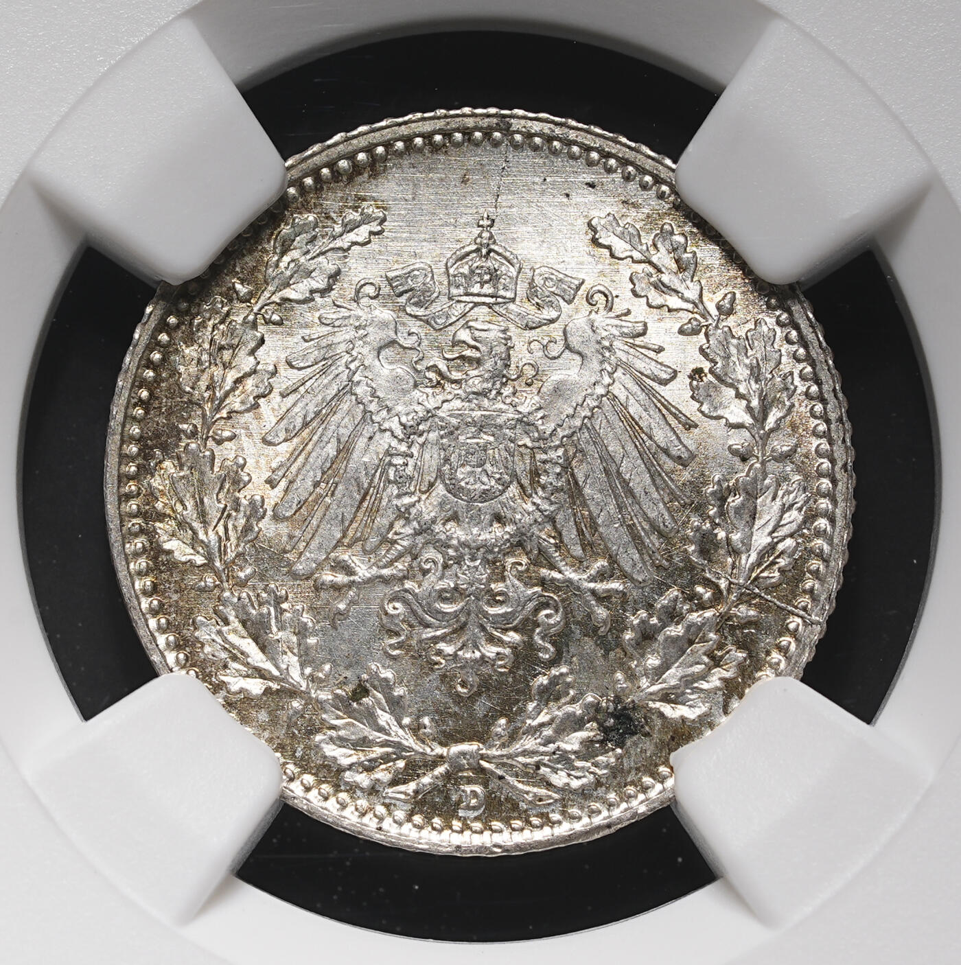 修遠堂世界钱币第三十七期 全场包邮 NGC MS66 1918年德国1/2马克银币 D厂铭