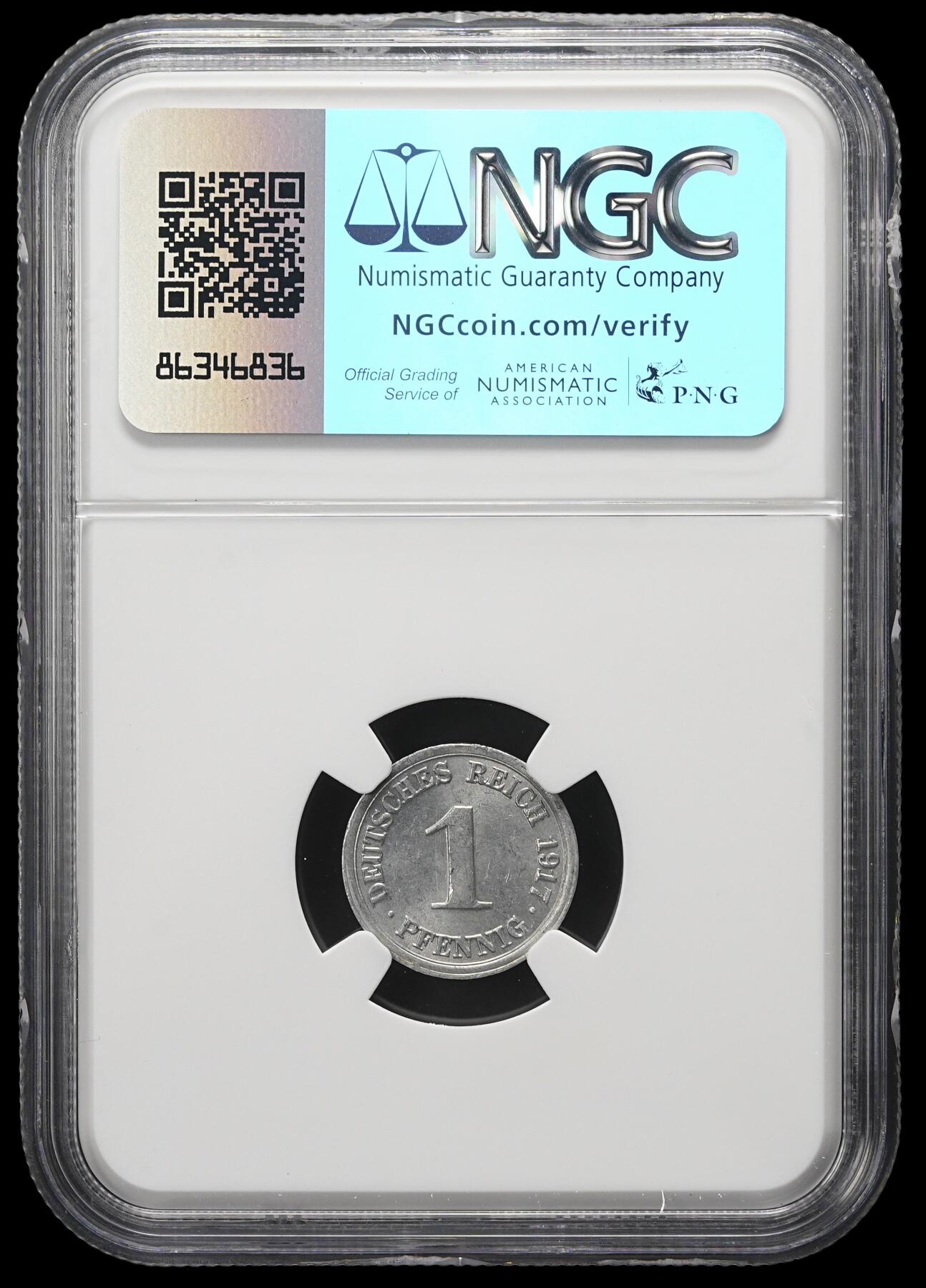 修遠堂世界钱币第三十七期 全场包邮 NGC MS62 1917年德国1芬尼铝币