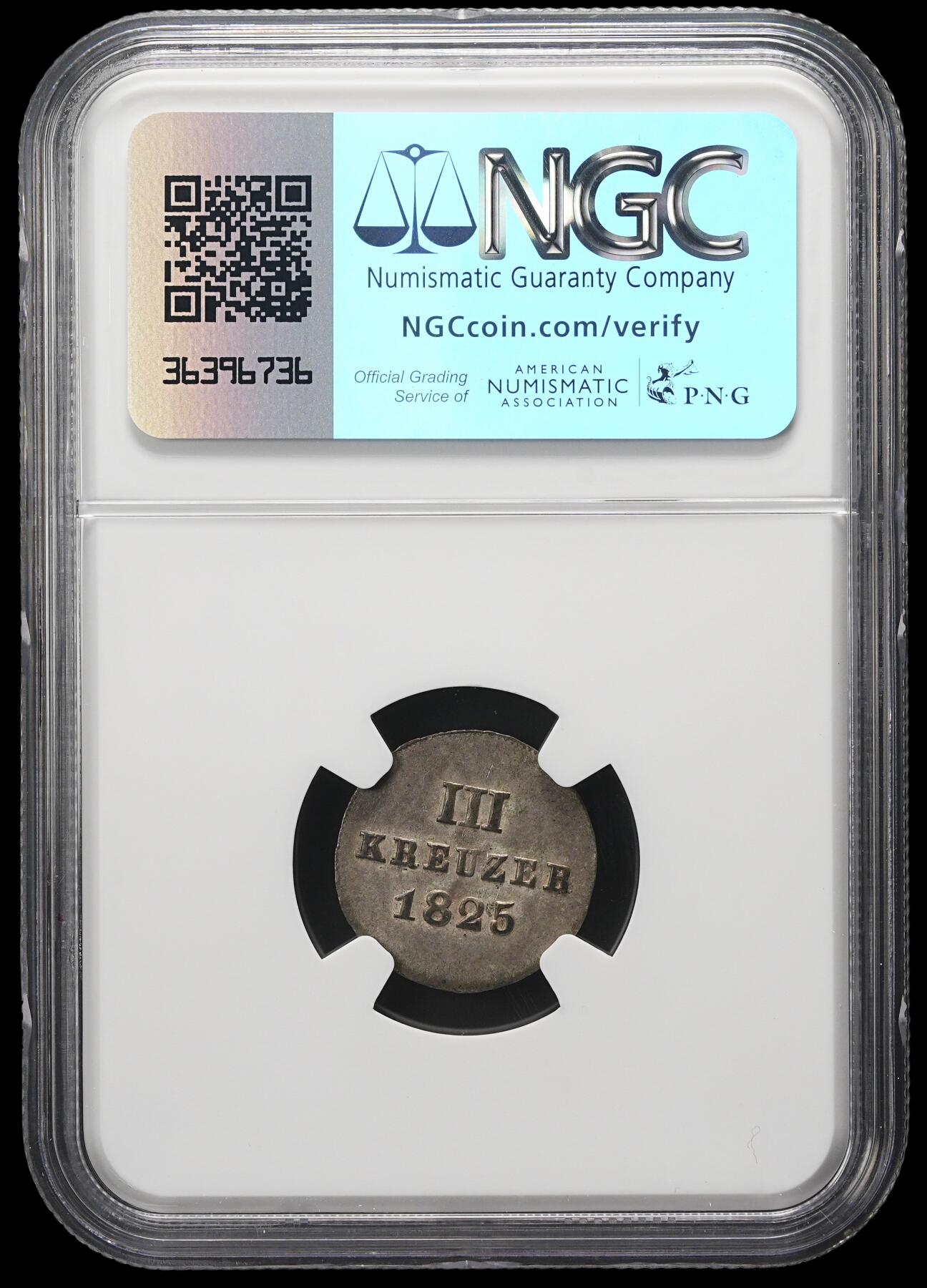修遠堂世界钱币第三十七期 全场包邮 NGC AU58 1825年拿骚3克鲁泽银币
