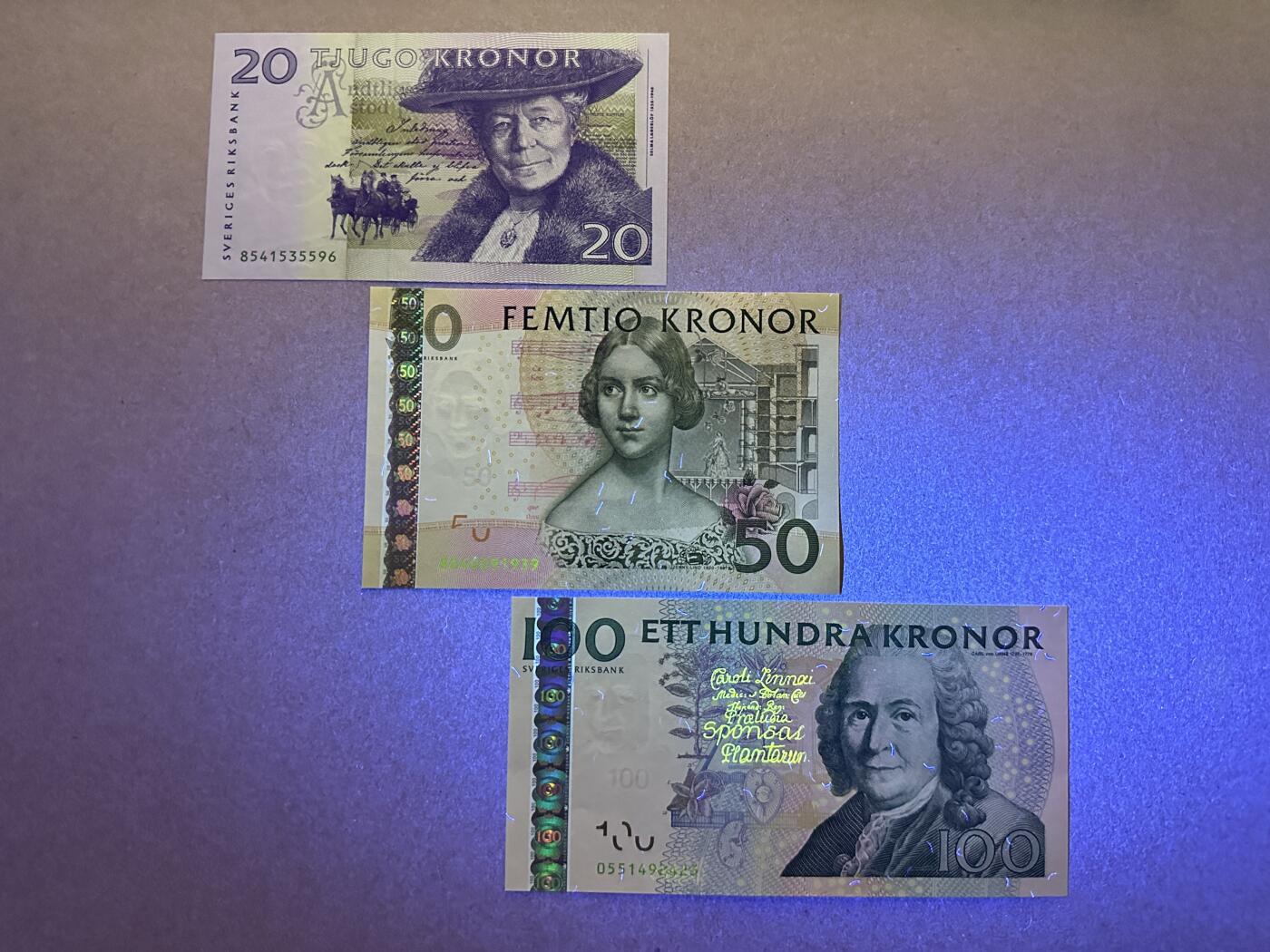 《张总收藏》164期-周日外币超精品 瑞典20、50、100克朗3张 UNC 骑鹅、夜莺、林奈
