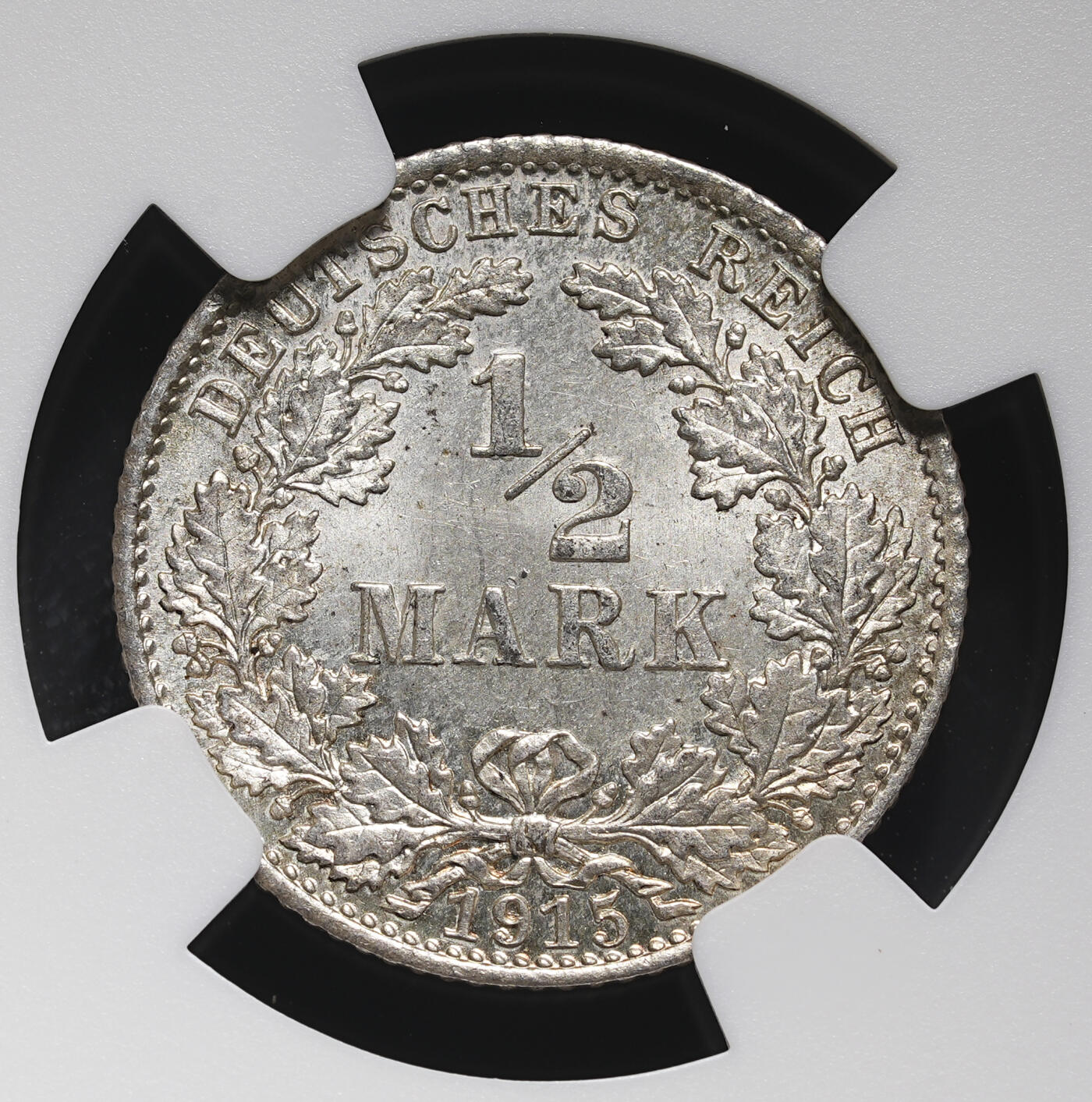 修遠堂世界钱币第三十七期 全场包邮 NGC MS65 1915年德国1/2马克银币 D厂铭