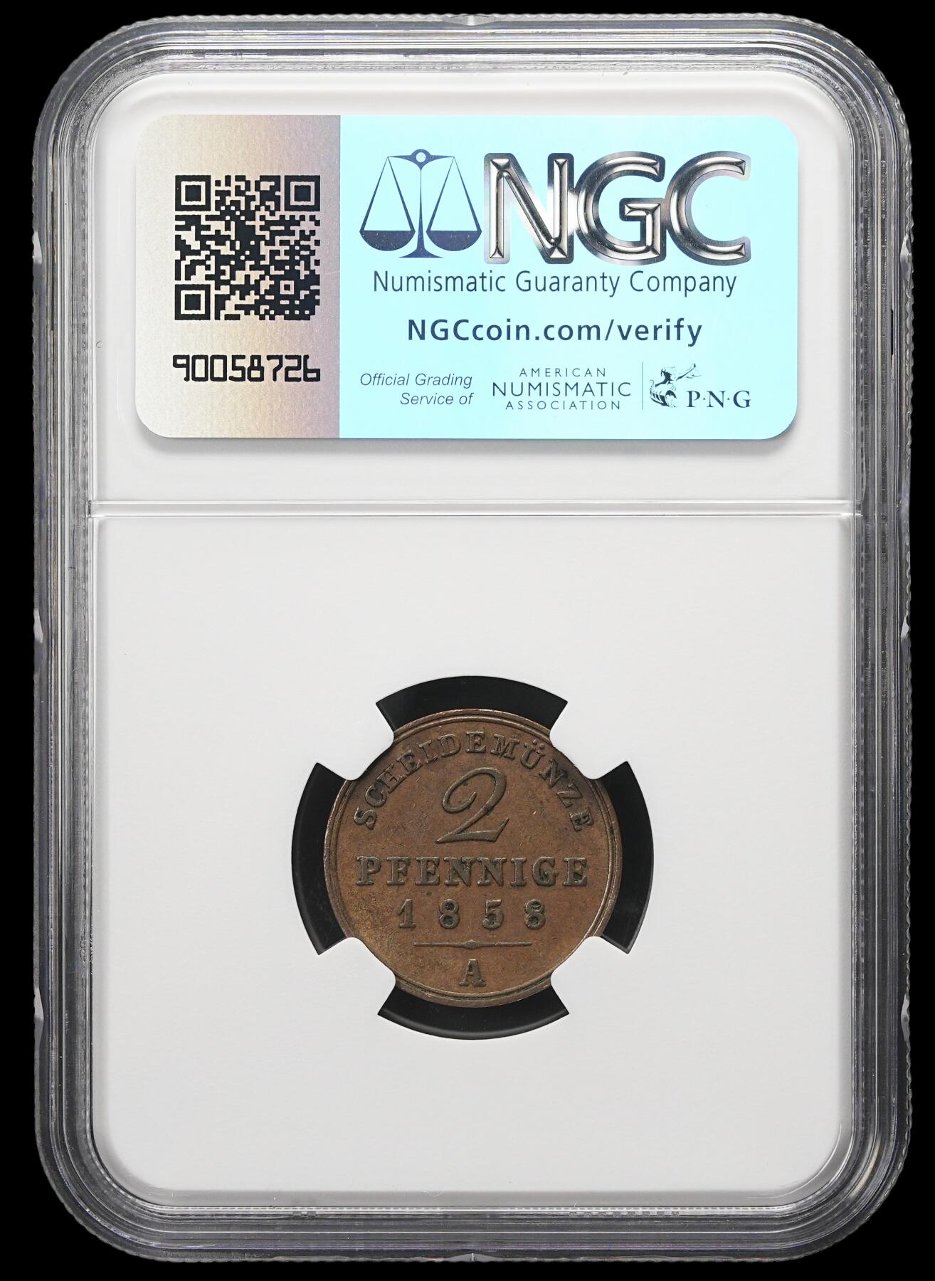 修遠堂世界钱币第三十七期 全场包邮 NGC AU55BN 1858年绍姆堡-利珀公国2芬尼铜币 少见小邦国币 唯一冠军分