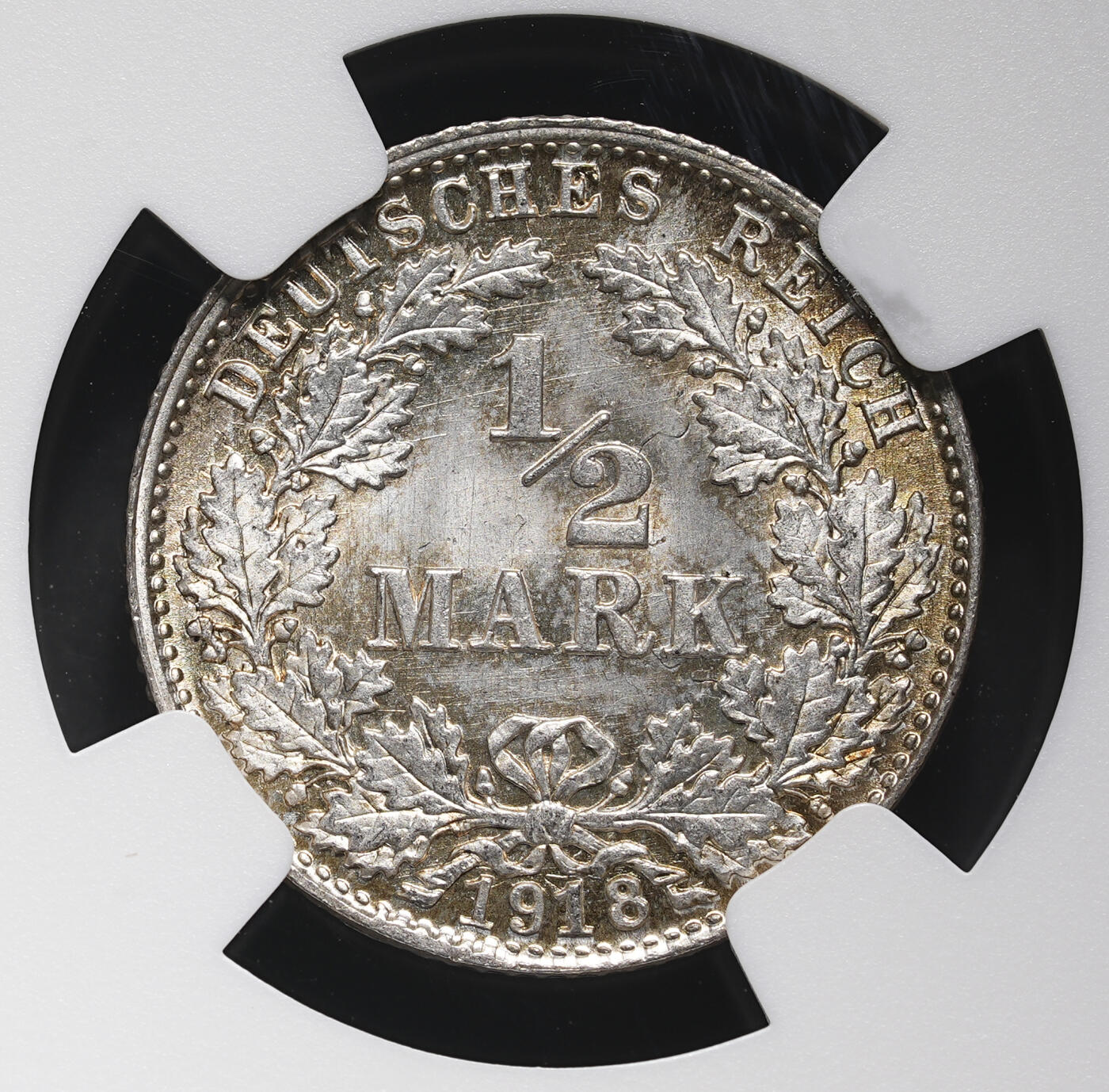 修遠堂世界钱币第三十七期 全场包邮 NGC MS66 1918年德国1/2马克银币 D厂铭