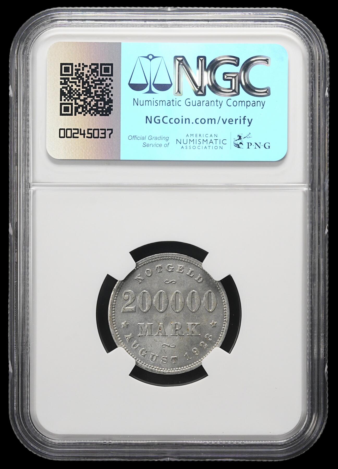 修遠堂世界钱币第三十七期 全场包邮 NGC MS64 1923年德国紧急时期汉堡20万马克 NGC版别标签有误