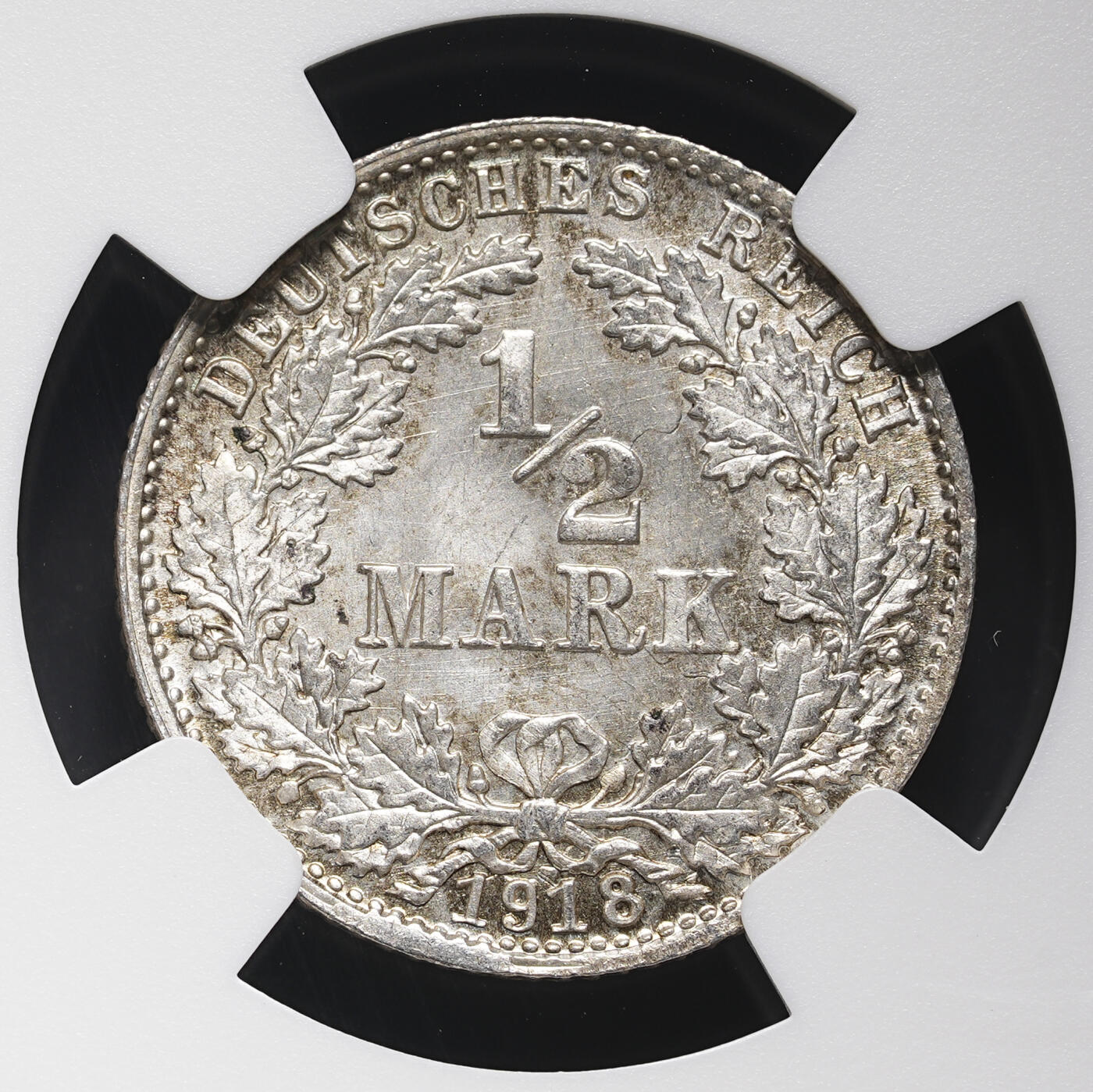 修遠堂世界钱币第三十七期 全场包邮 NGC MS67 1918年德国1/2马克银币 D厂铭