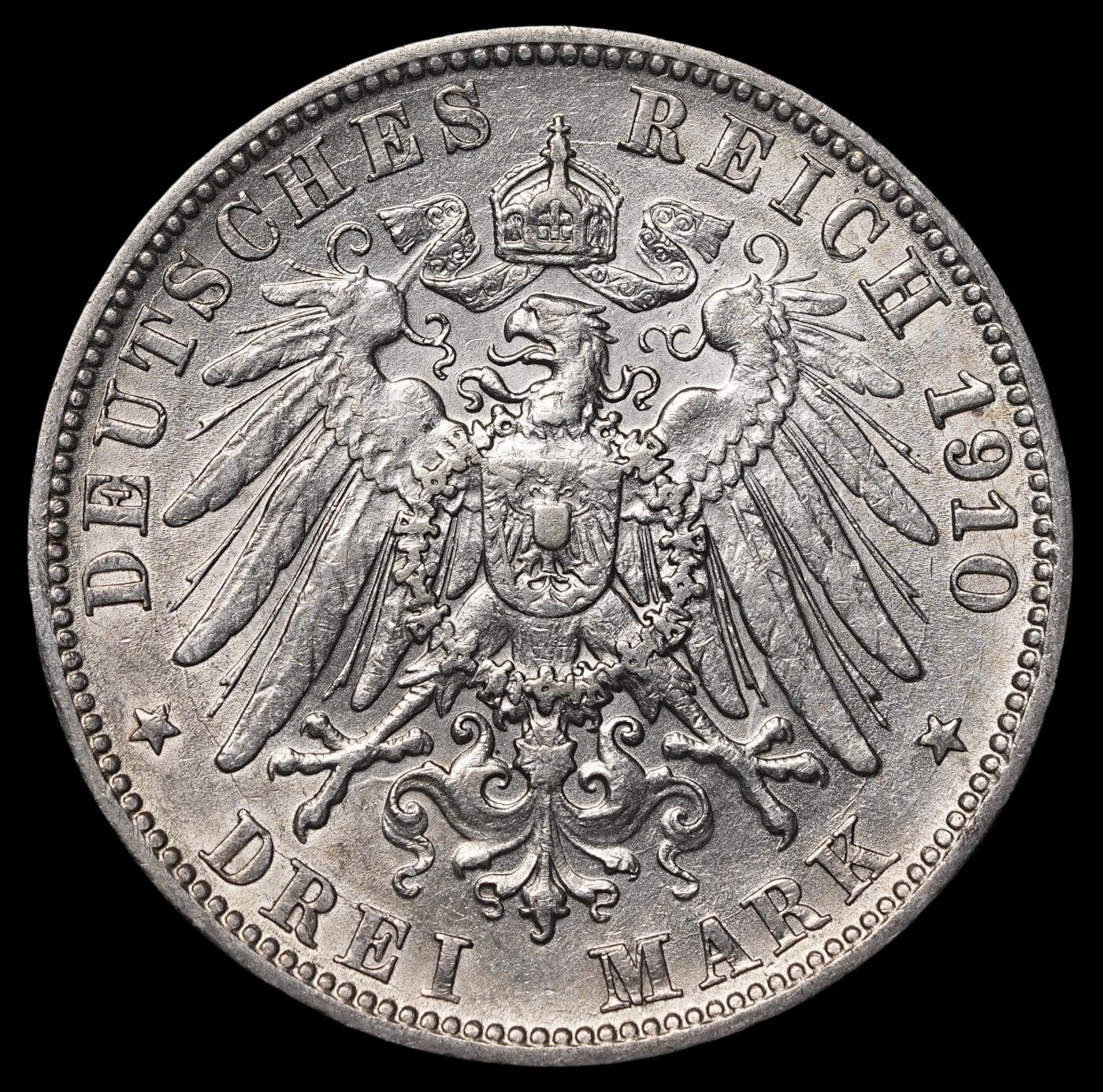 修遠堂世界钱币第三十七期 全场包邮 1910年符腾堡3马克银币