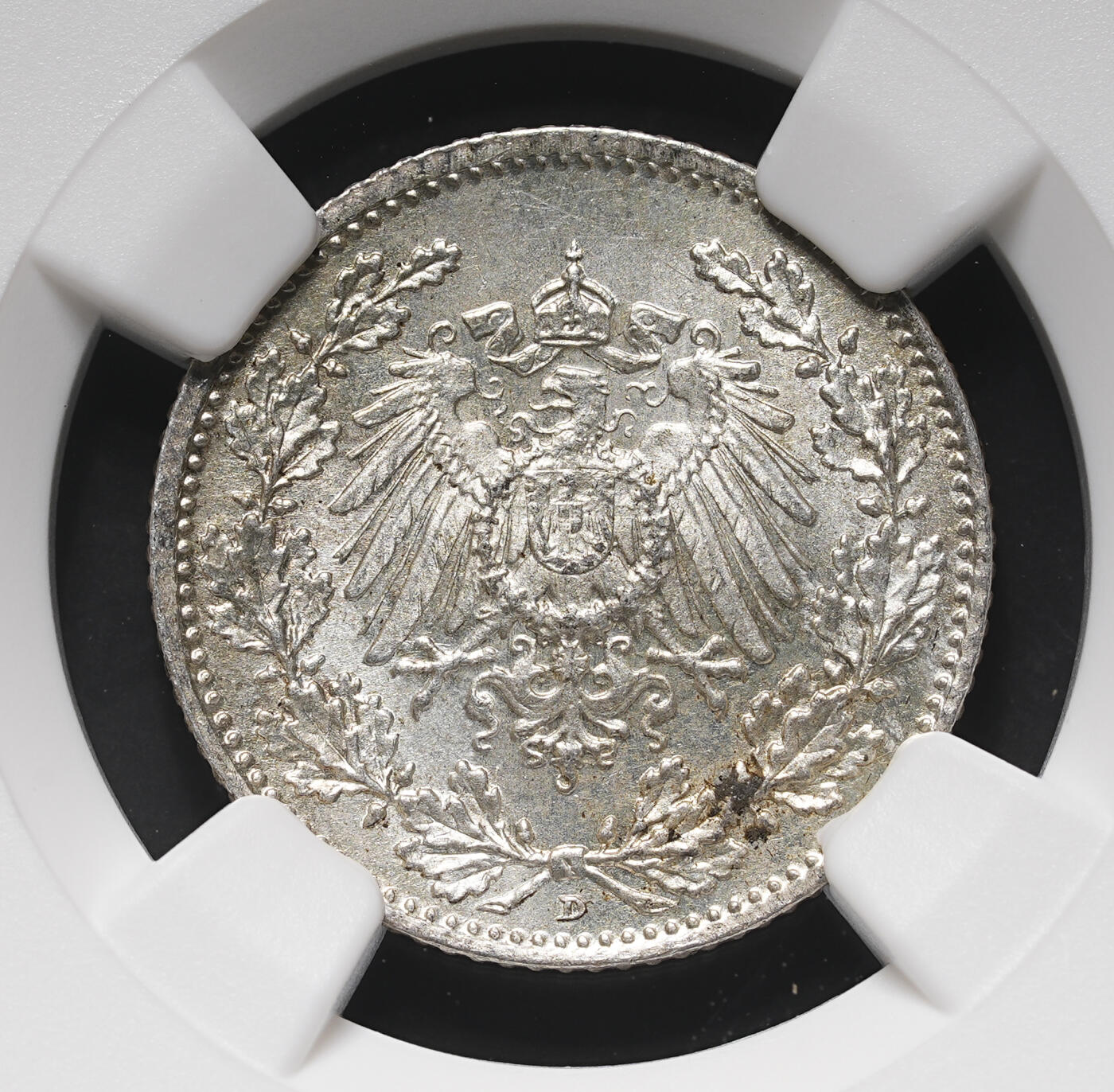 修遠堂世界钱币第三十七期 全场包邮 NGC MS65 1915年德国1/2马克银币 D厂铭