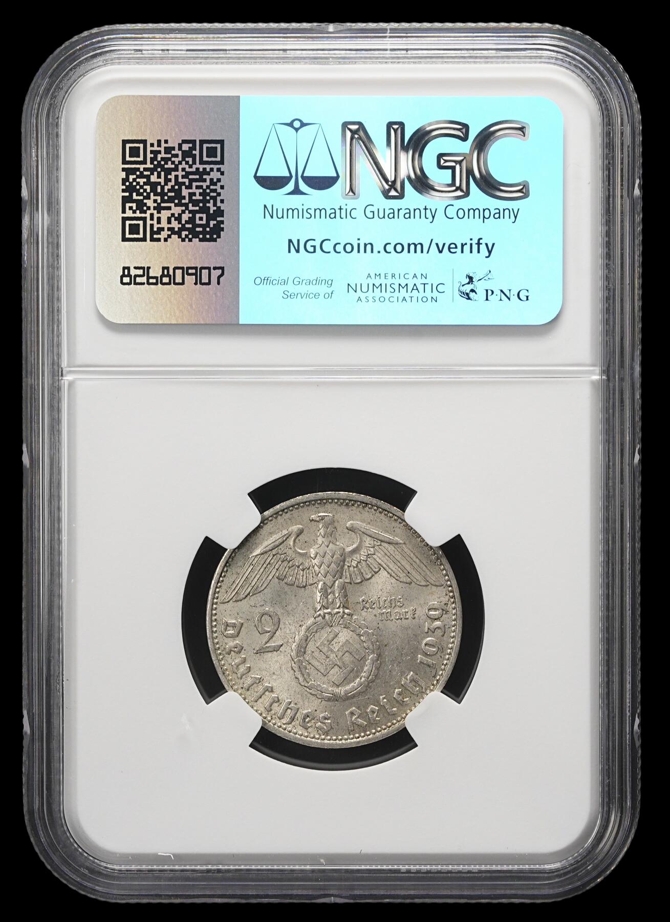 修遠堂世界钱币第三十七期 全场包邮 NGC MS63 1939年德国2马克银币