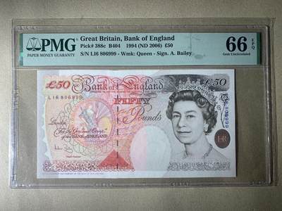 【礼羽收藏】🌏世界钱币拍卖第91期 - 【LI6 806999】2006年英国E序列50镑纸币 女王钞 Great Britain, Bank of England, �50 B404    1994 (ND 2006)