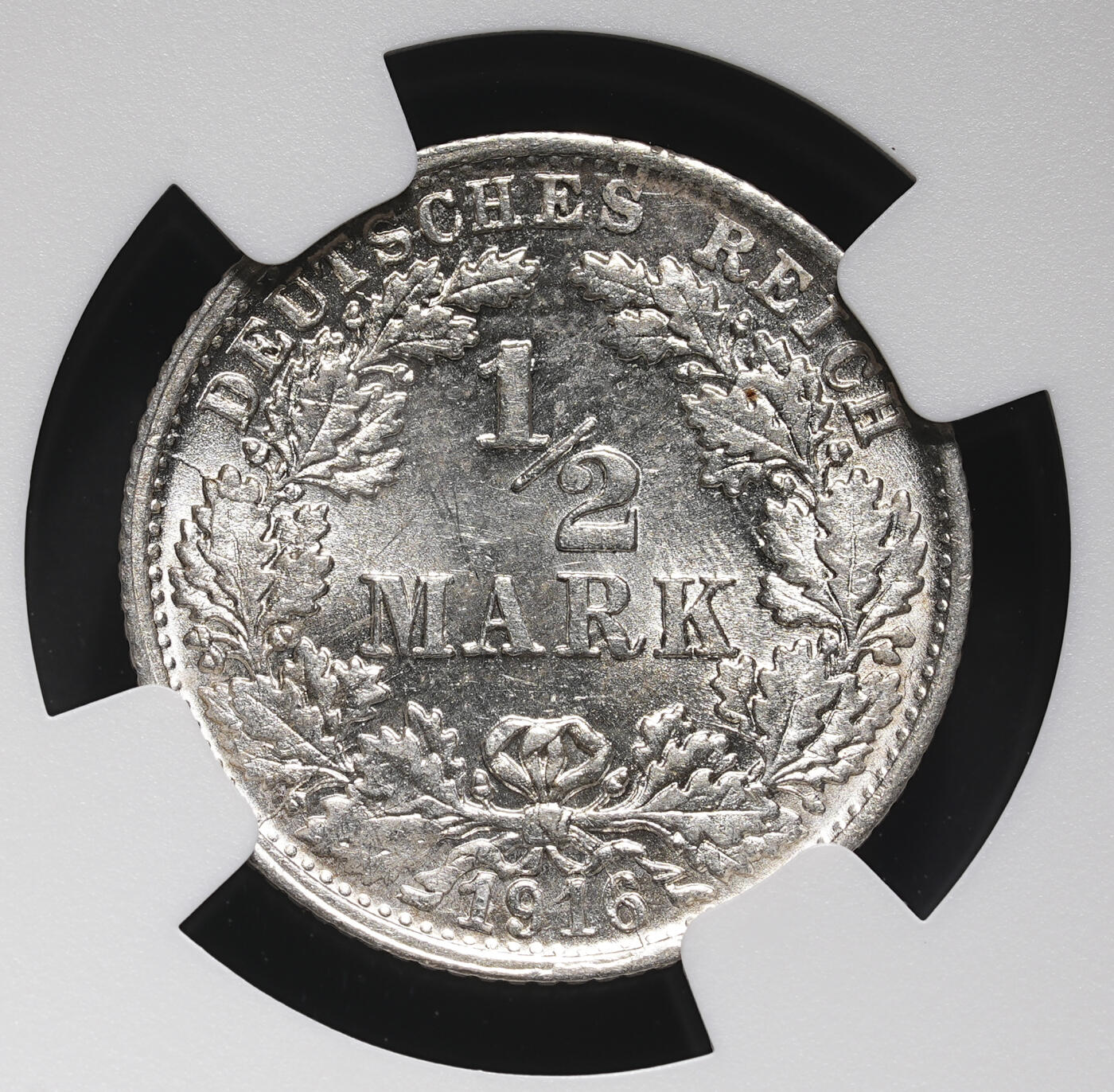 修遠堂世界钱币第三十七期 全场包邮 NGC MS63 1916年德国1/2马克银币 F厂铭