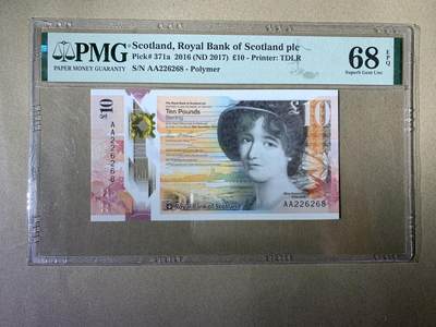 【礼羽收藏】🌏世界钱币拍卖第110期 - 【AA226268】2017年苏格兰皇家银行10镑塑料钞 首发AA冠无3457尾8 高分靓号 🏴󠁧󠁢󠁳󠁣󠁴󠁿 Scotland, Royal Bank of Scotland plc, �10 2016 (ND 2017) - Printer: TDLR