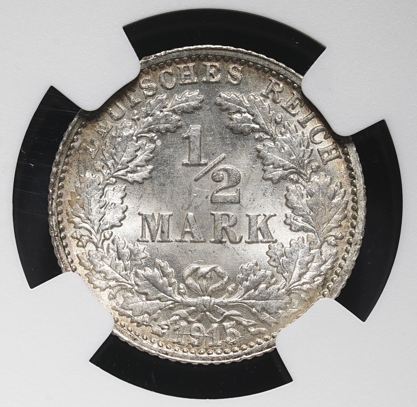 修遠堂世界钱币第三十七期 全场包邮 NGC MS66 1915年德国1/2马克银币 F厂铭
