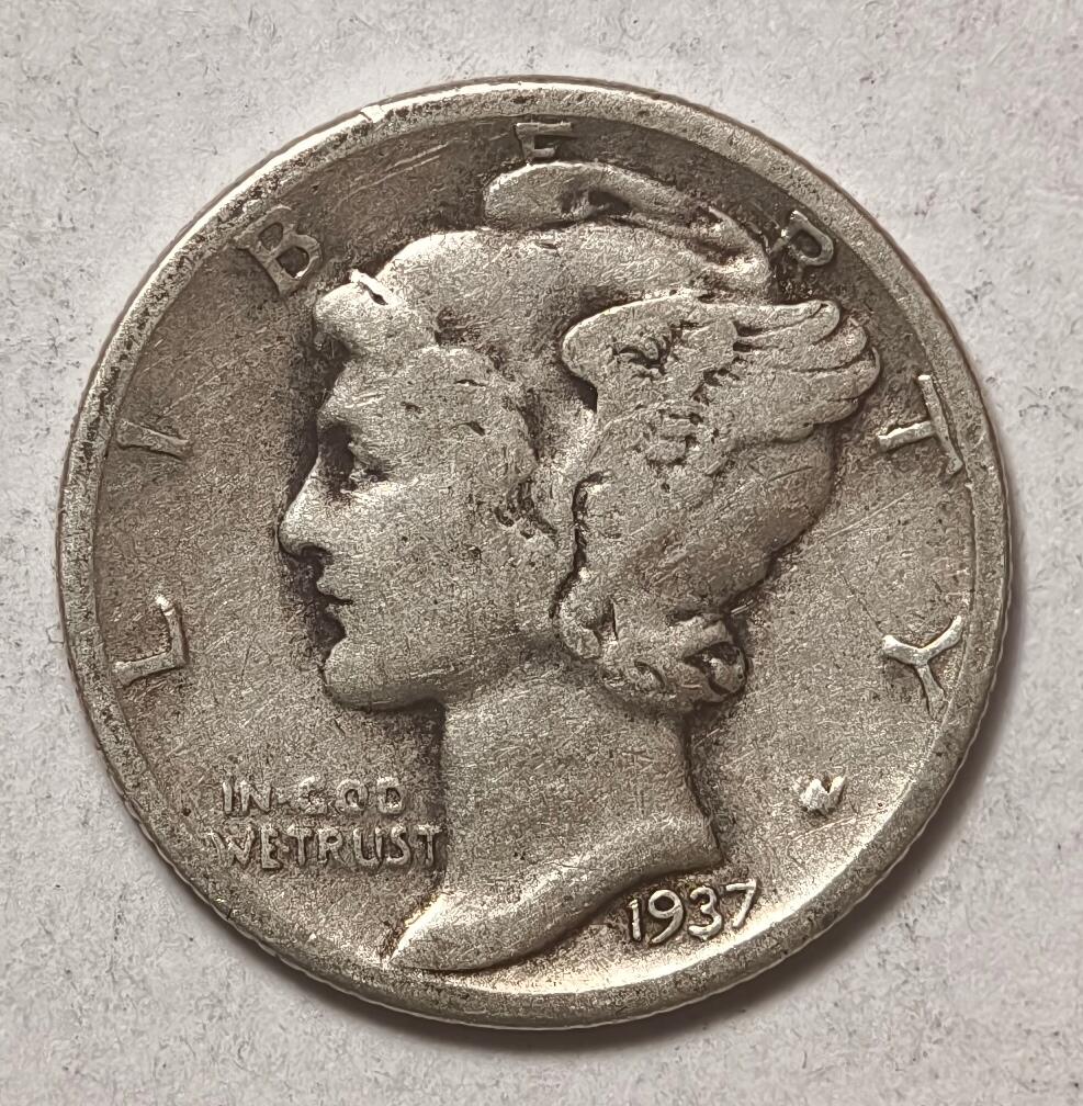 紫瑗钱币——第412期 美国 1937年 墨丘比利 小飞侠 10美分 2.5克 0.9银