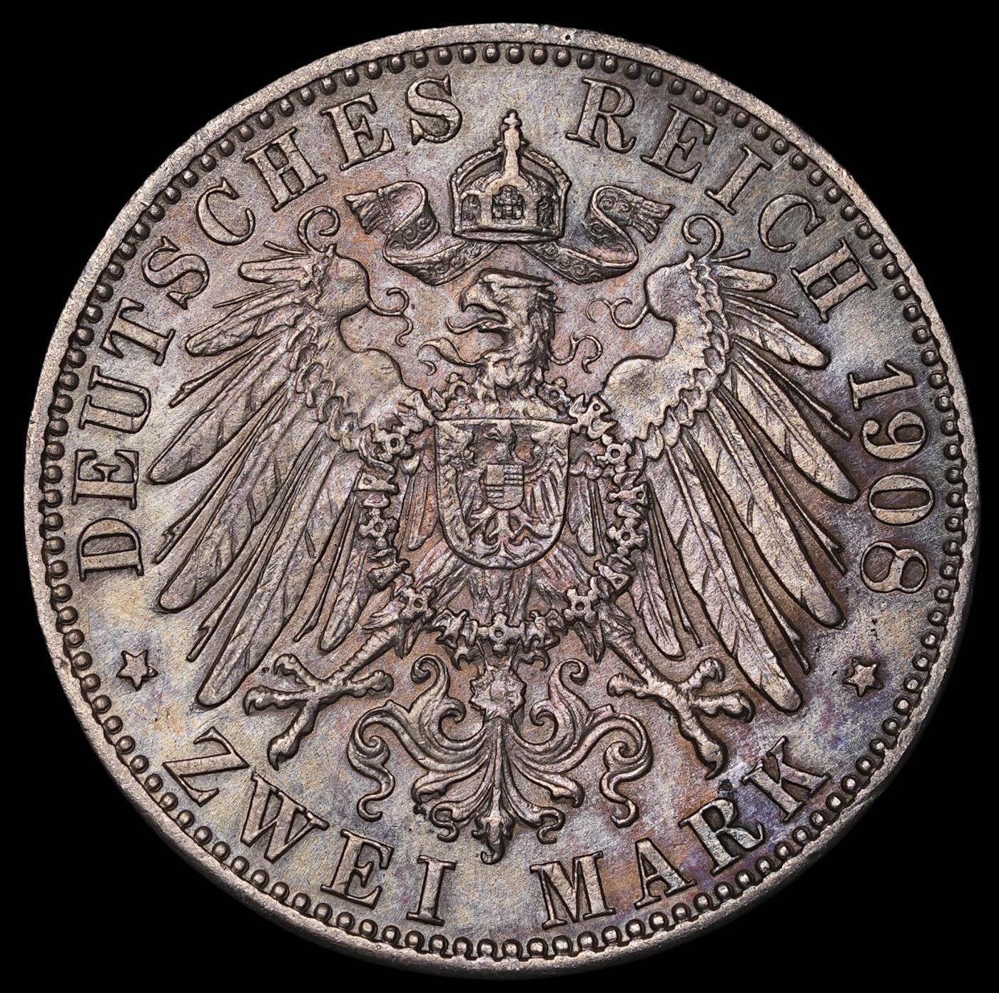 修遠堂世界钱币第三十七期 全场包邮 1908年巴伐利亚2马克银币