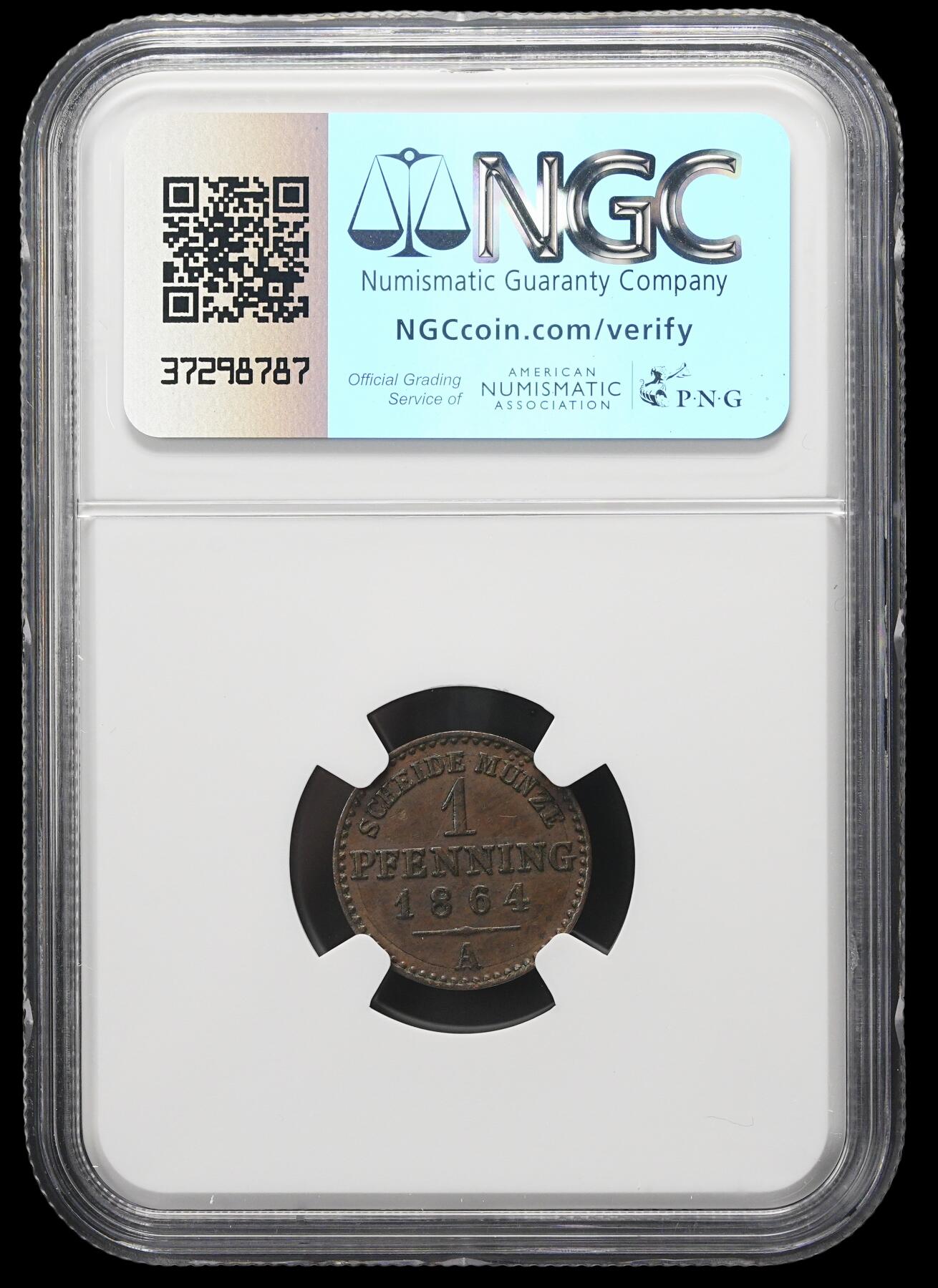 修遠堂世界钱币第三十七期 全场包邮 NGC MS61BN 1864年普鲁士1芬尼铜币