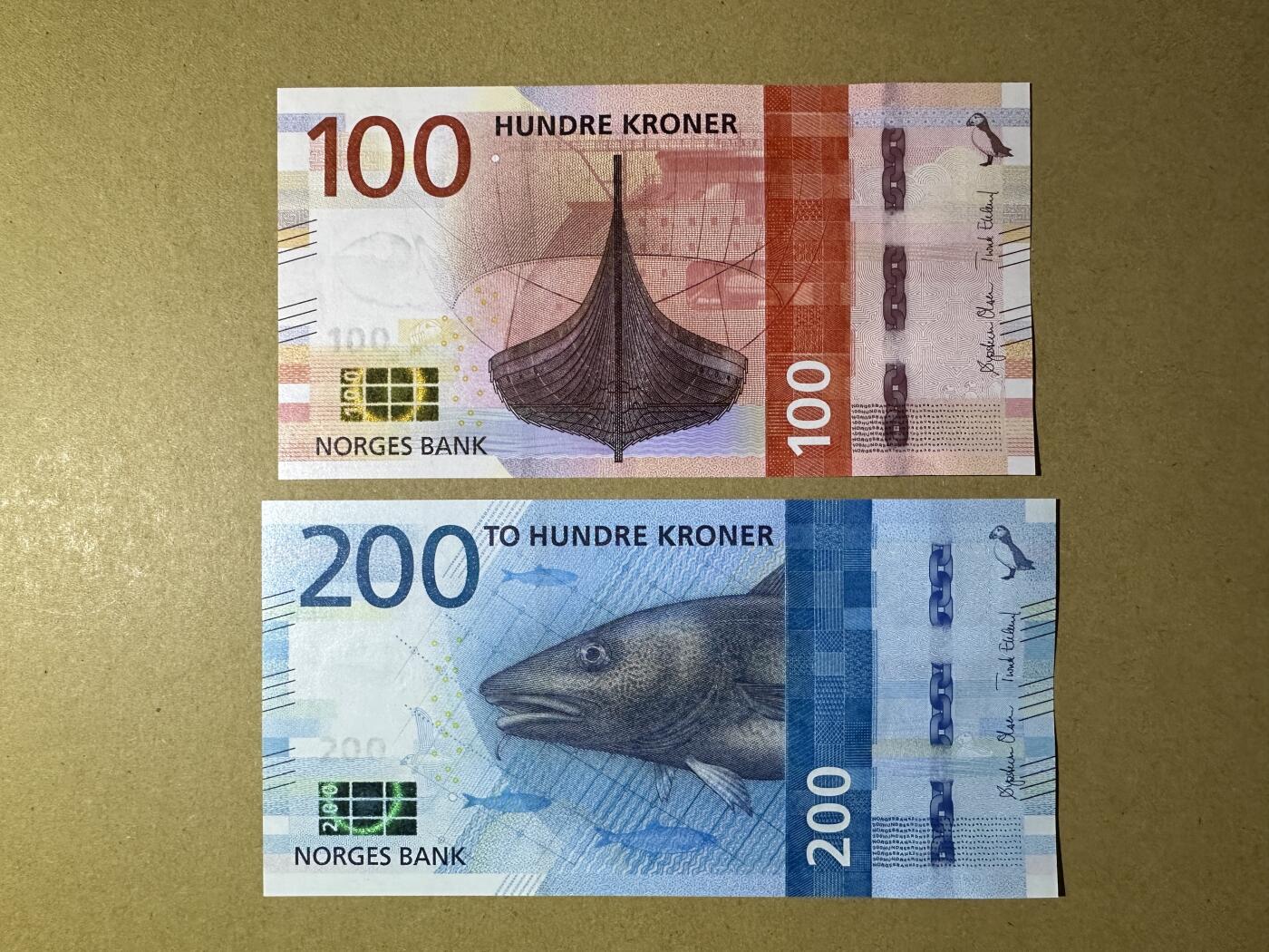《张总收藏》164期-周日外币超精品 挪威100、200克朗 UNC 海洋版