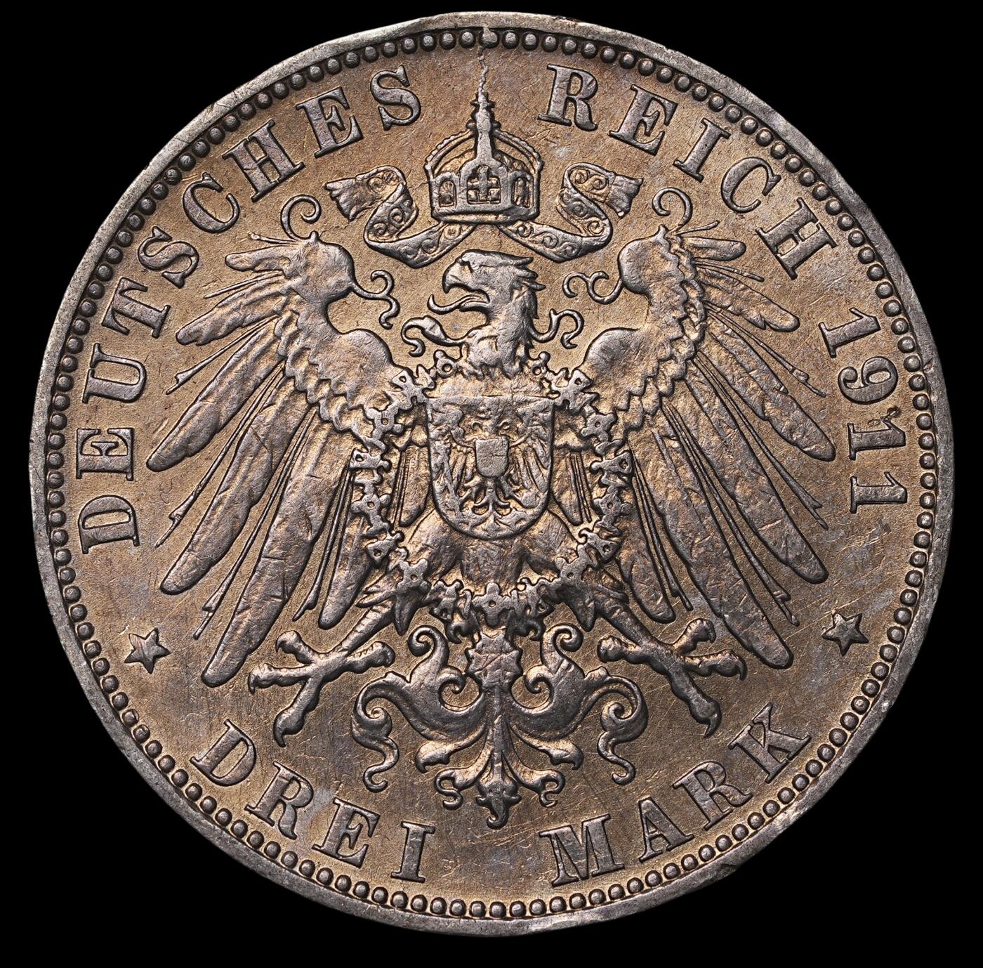 修遠堂世界钱币第三十七期 全场包邮 1911年汉堡3马克银币