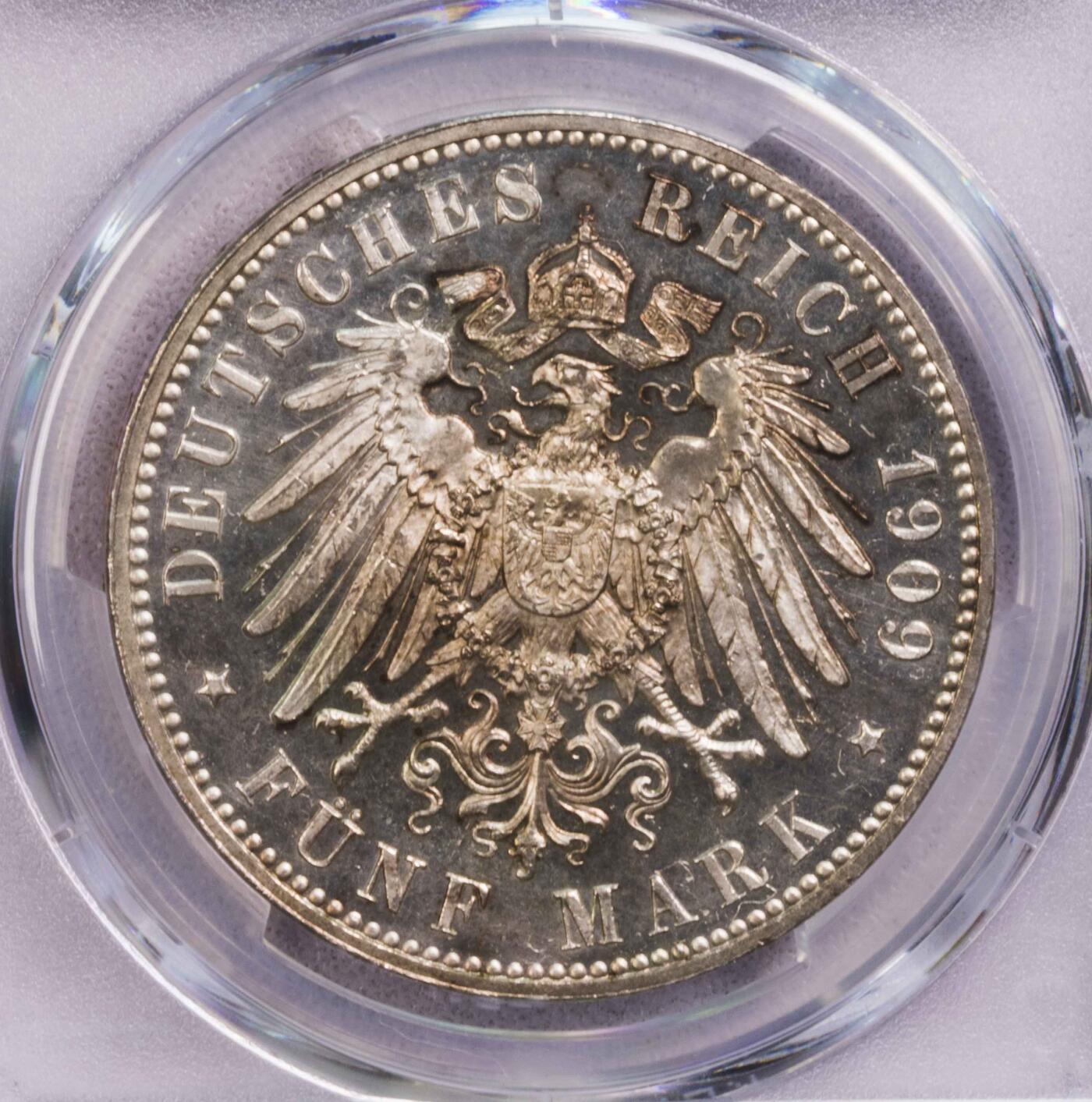 PCGS-PR65CAM 1909萨克森莱比锡大学5马克PF CA冠军