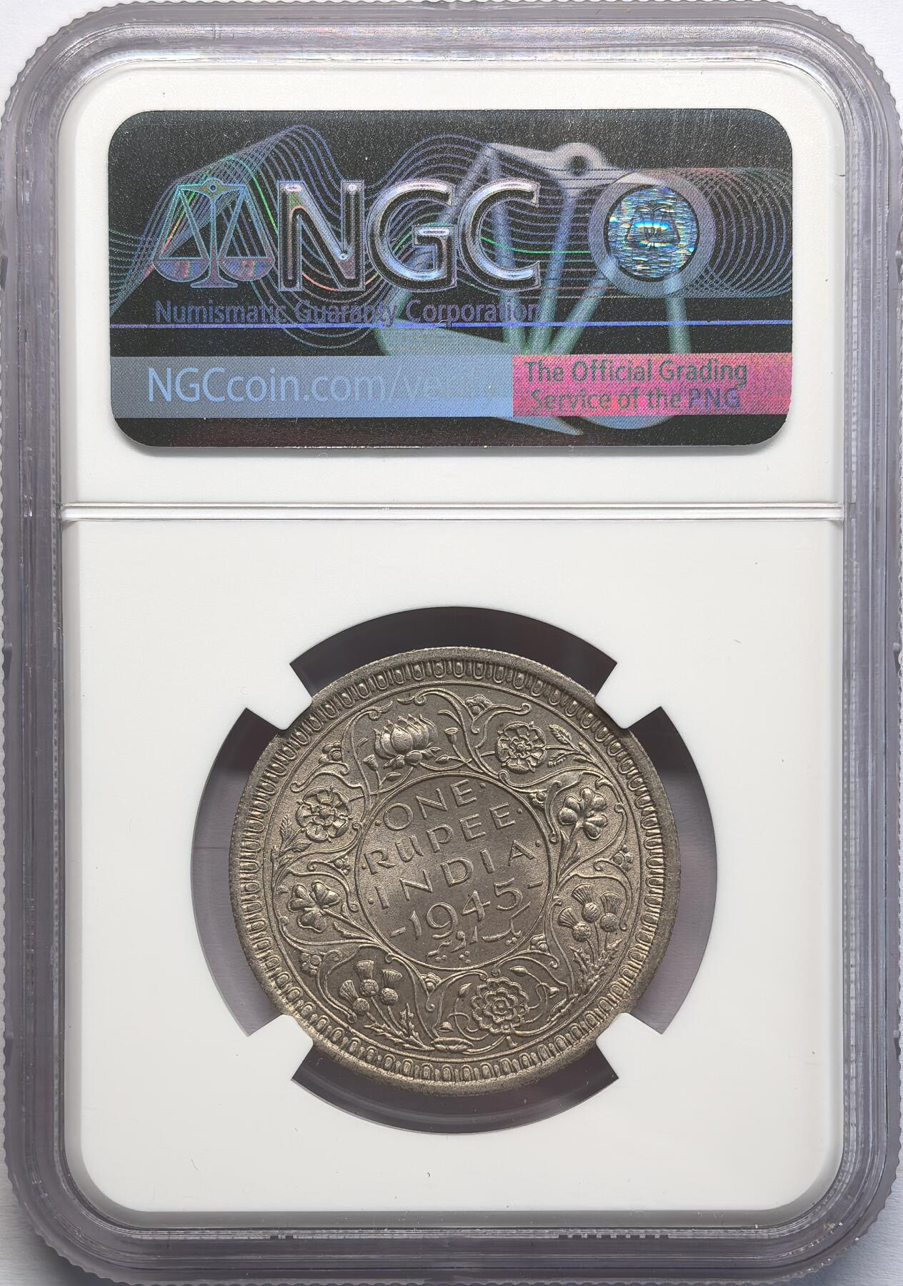 凡希社世界钱币微拍第二百八十二期 1945L英属印度乔六卢比银币NGC-MS62
